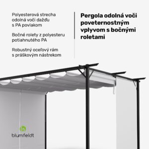 Blumfeldt Pantheon Robust, pergola, 3 x 4 m, s bočnými roletami, práškovo lakovaná oceľ odolná voči poveternostným vplyvom