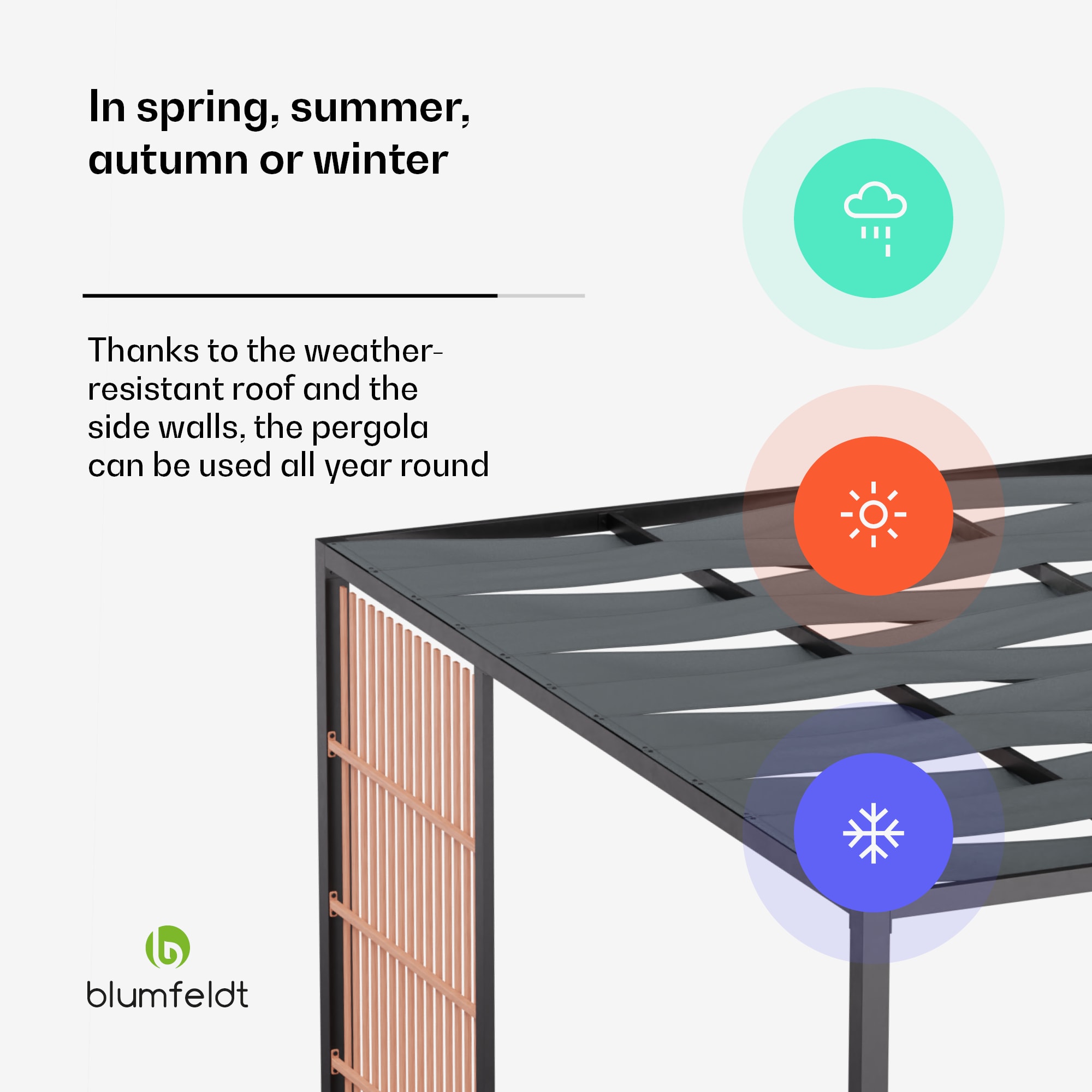 Blumfeldt Shade Cove Vert, pergola, 3 x 3 m, bočné steny, práškovo lakovaná farba, odolná voči poveternostným vplyvom – Obrázok 2