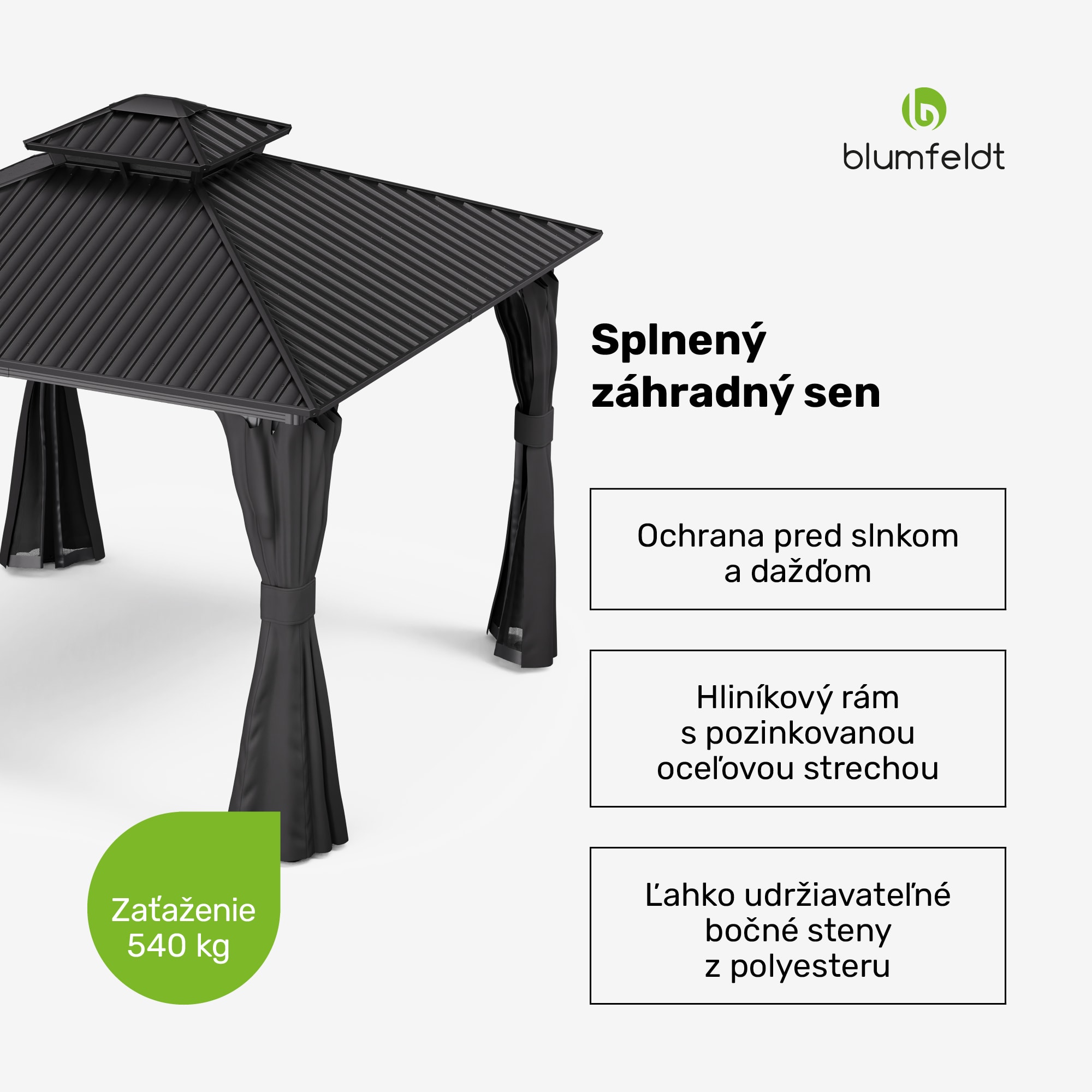 Blumfeldt ShadeFortress, altánok, 3 x 3 m, pozinkovaná oceľová strecha, chráni pred slnkom, dažďom a vetrom