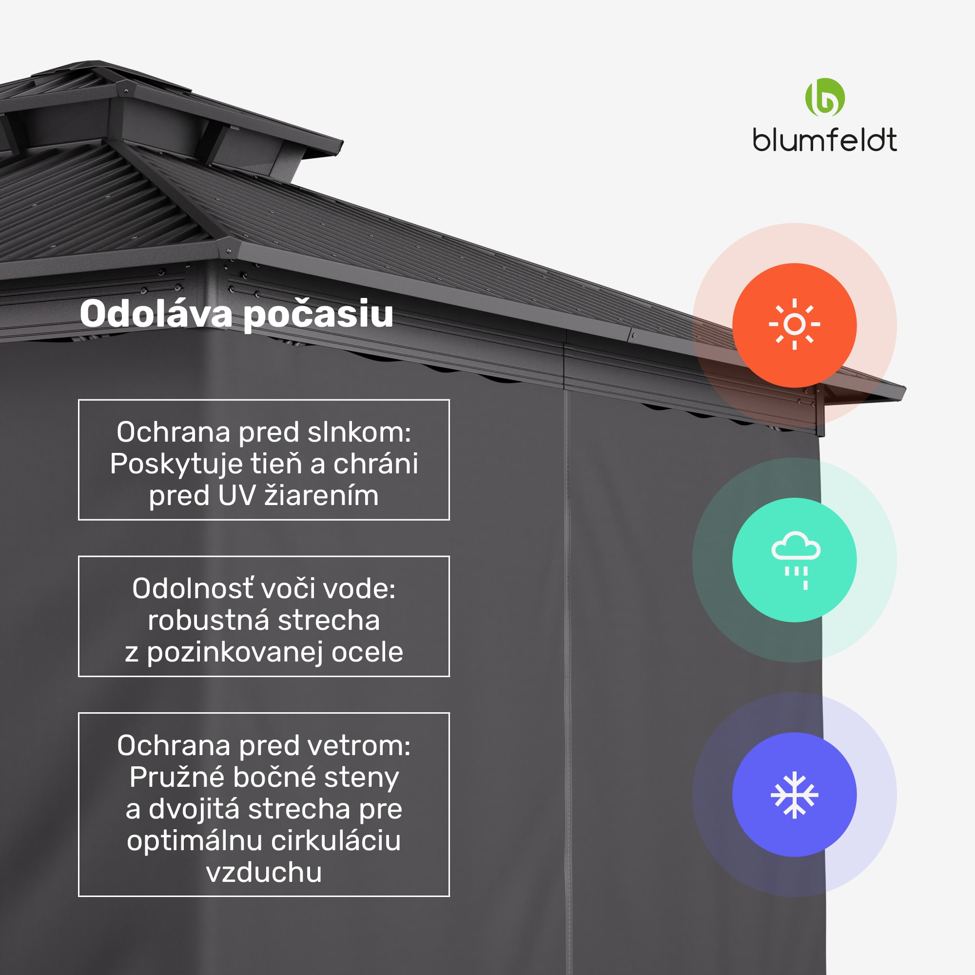 Blumfeldt ShadeFortress, altánok, 3 x 3 m, pozinkovaná oceľová strecha, chráni pred slnkom, dažďom a vetrom – Obrázok 4
