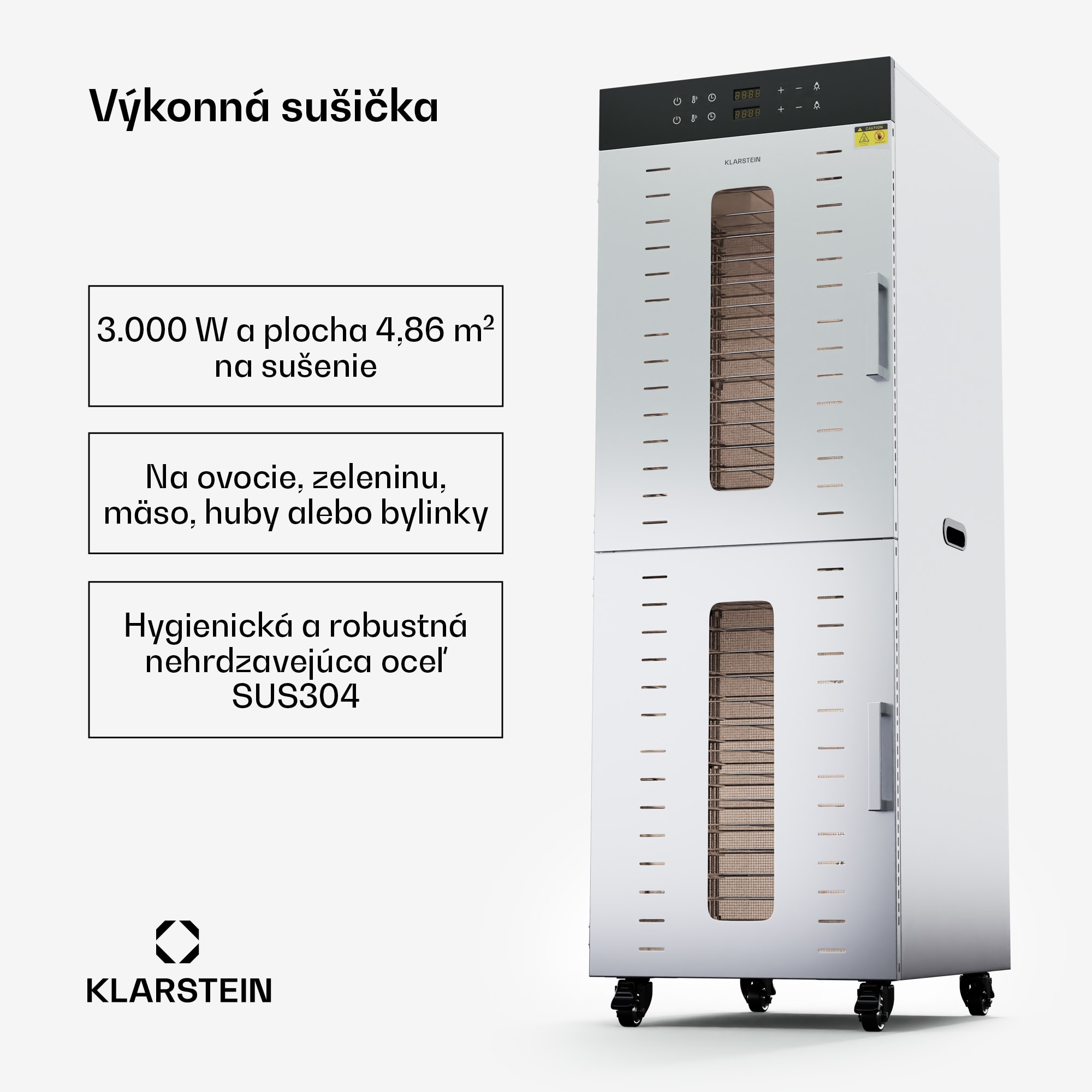 Klarstein Master Jerky 500 Vertical, sušička, výkon 3 000 W, s dvoma komorami, teplotný rozsah 30 - 90 °C