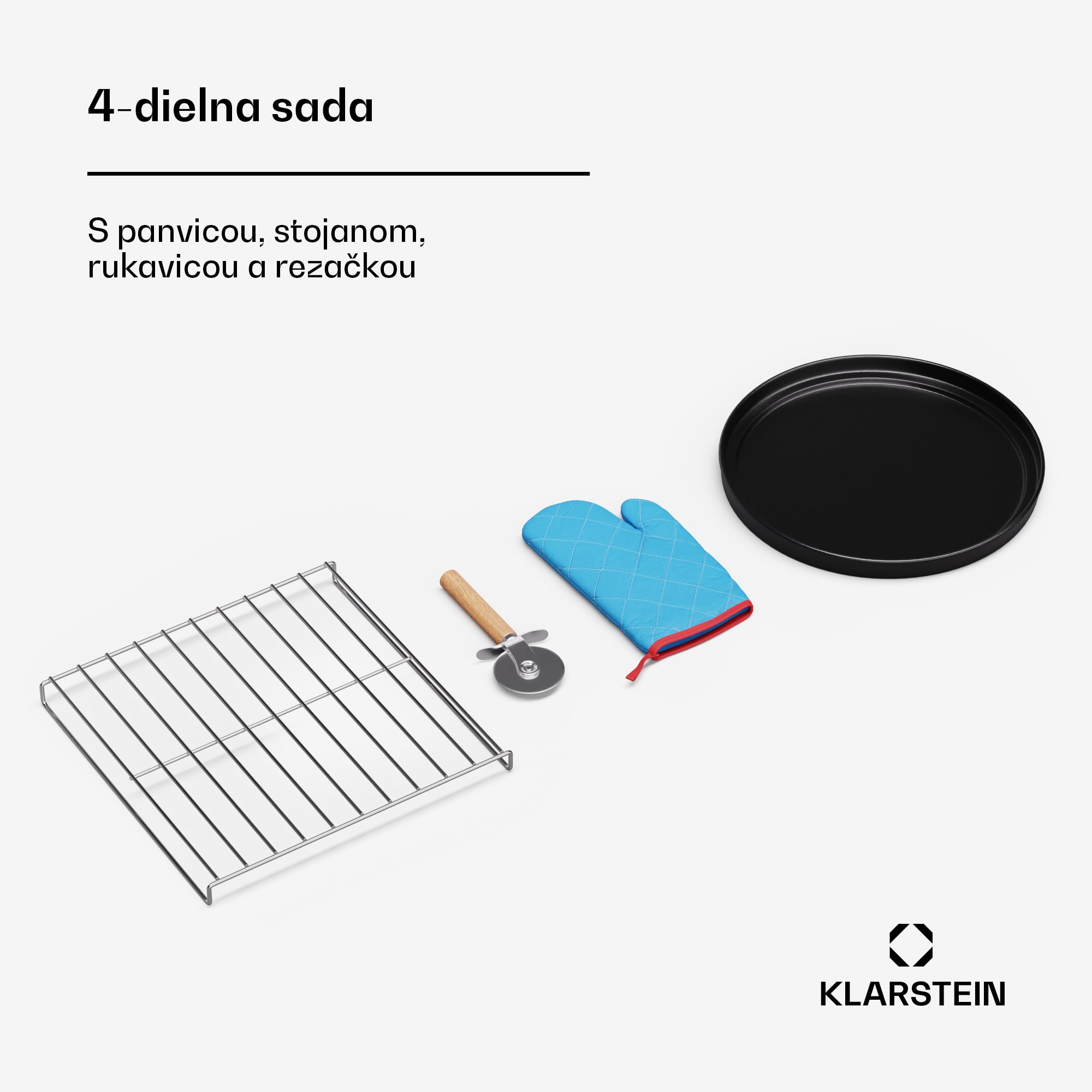 Klarstein 4-dielna súprava príslušenstva PizzaForno, stojan na pizzu a panvica na pizzu, tepelná rukavica a krájač – Obrázok 3