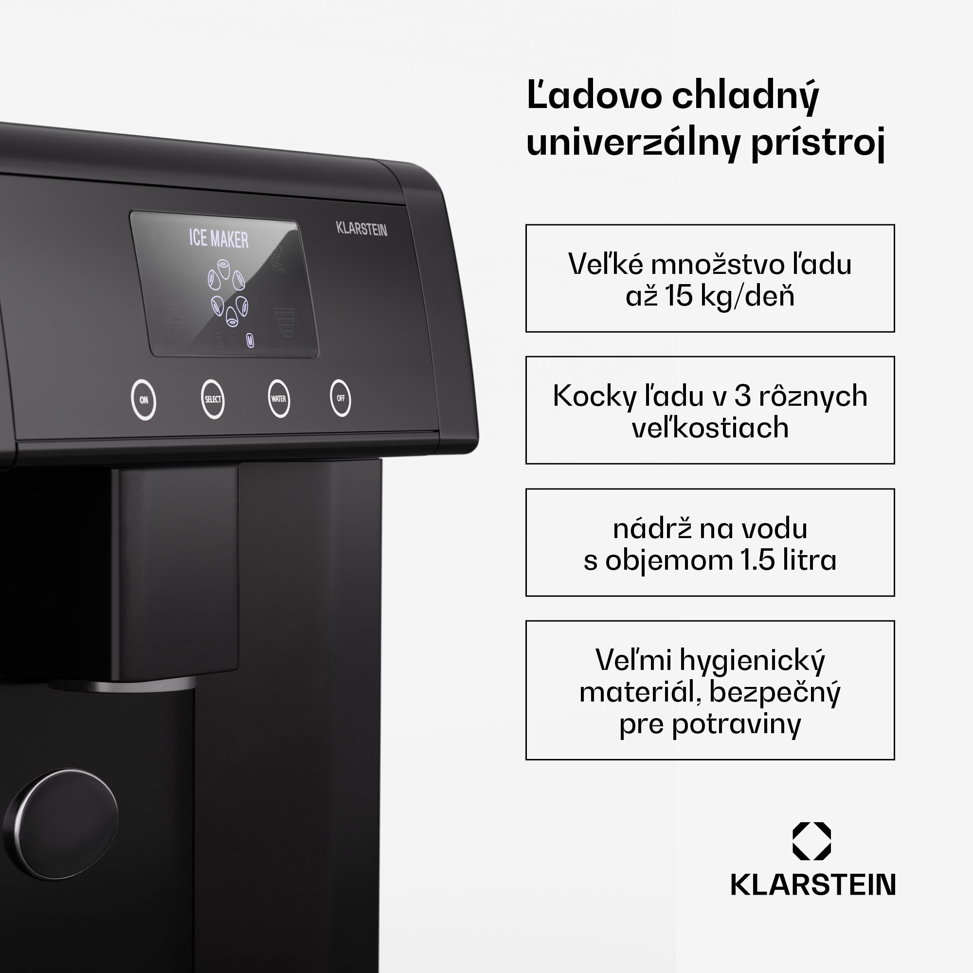 Klarstein Eiszeit výrobník kociek ľadu z nehrdzavejúcej ocele 3 veľkosti kociek ľadu strieborná