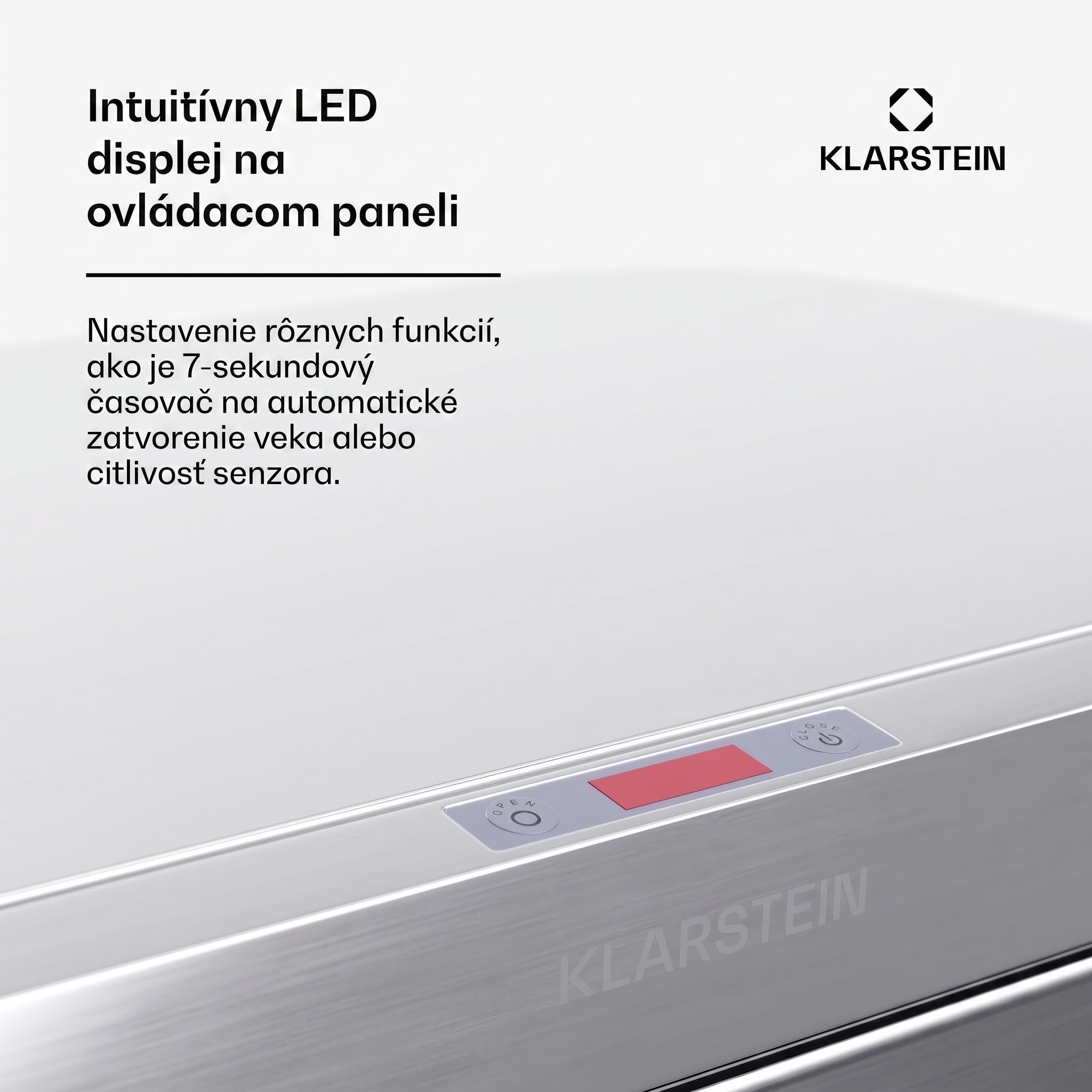 Klarstein Touchless, senzorový odpadkový kôš, 60 l, z nehrdzavejúcej ocele, Soft-Close zatváranie, napájaný batériou, LED displej, časovač – Obrázok 3