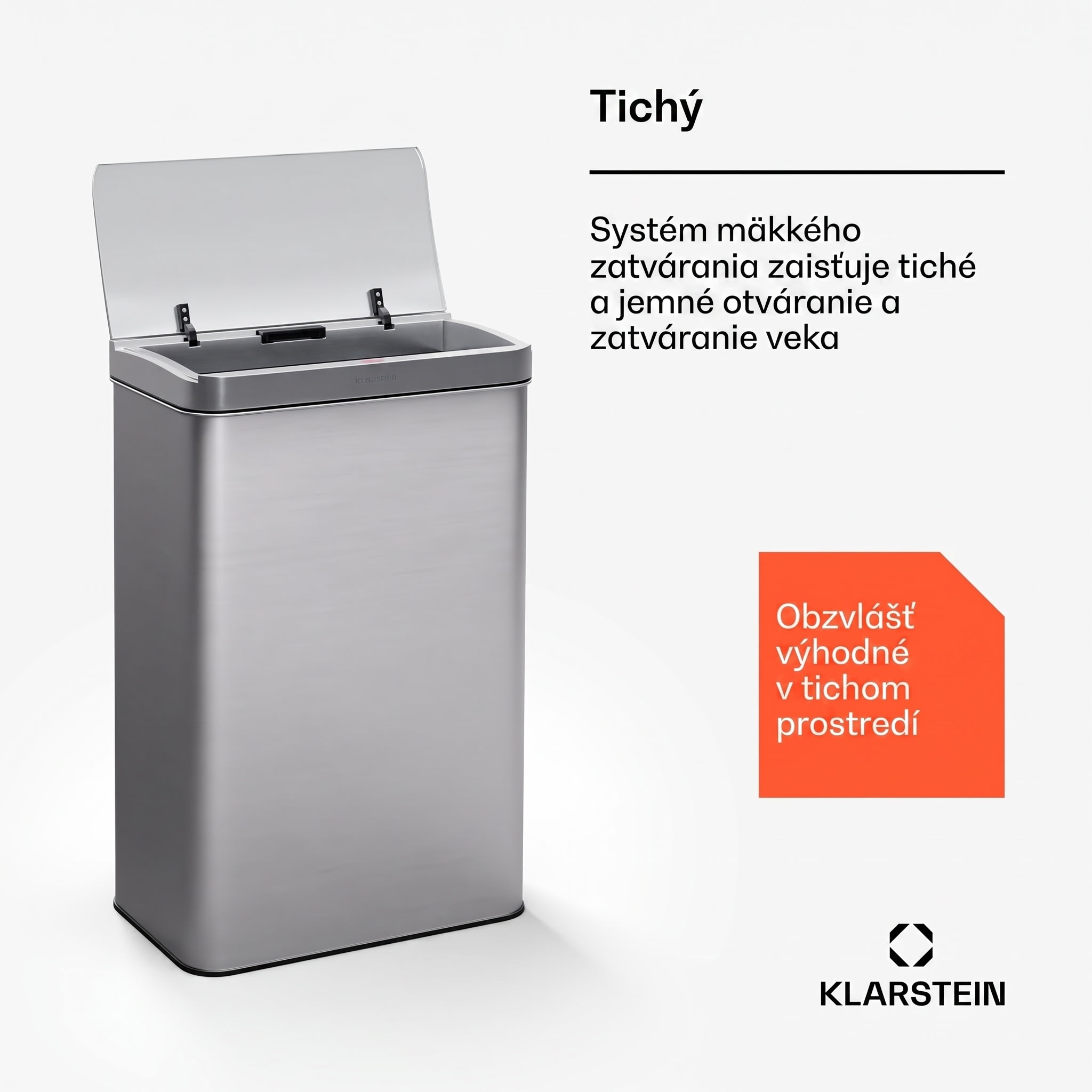Klarstein Touchless, senzorový odpadkový kôš, 60 l, z nehrdzavejúcej ocele, Soft-Close zatváranie, napájaný batériou, LED displej, časovač – Obrázok 4