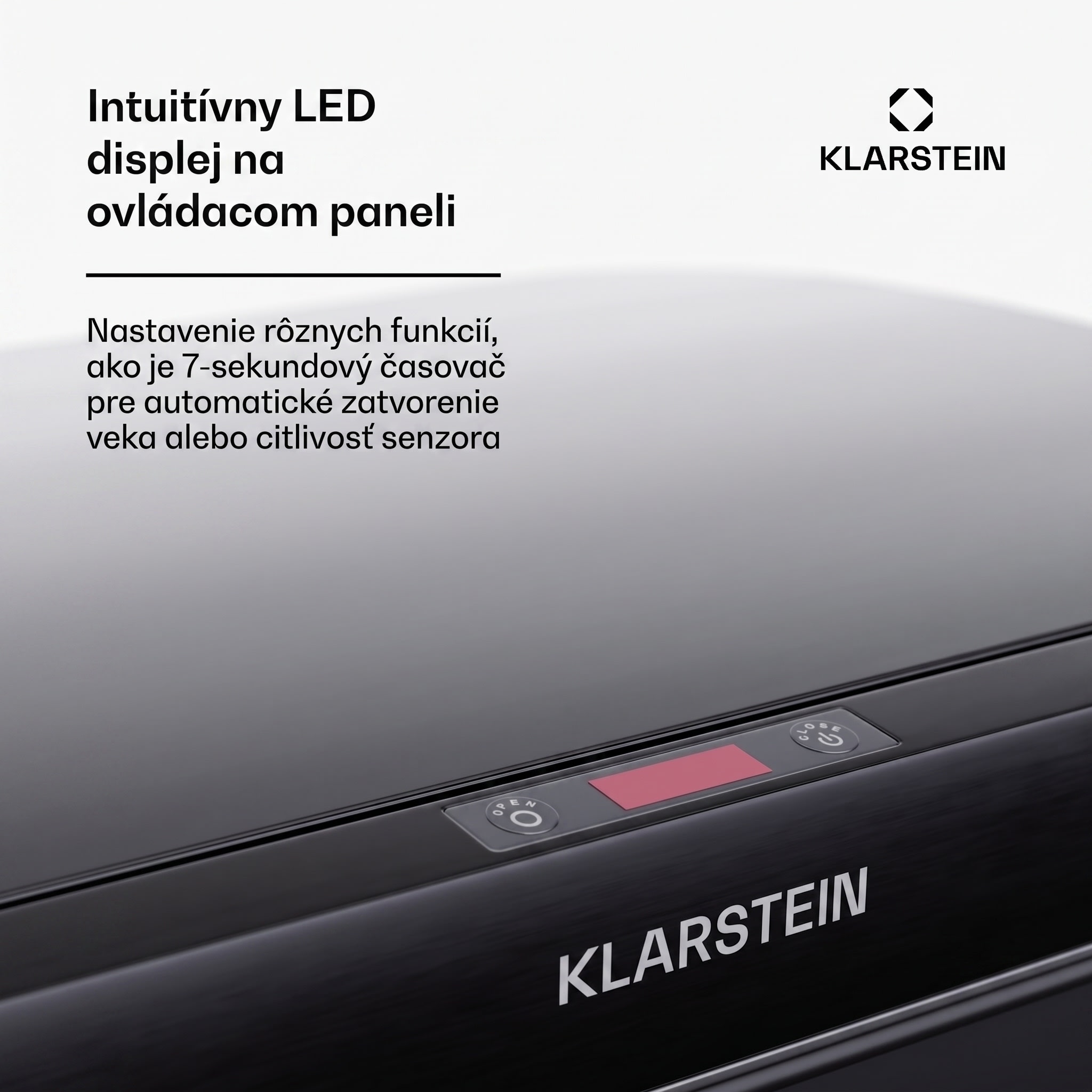 Klarstein Touchless, senzorový odpadkový kôš, 60 l, z nehrdzavejúcej ocele, Soft-Close zatváranie, napájaný batériou, LED displej, časovač – Obrázok 3