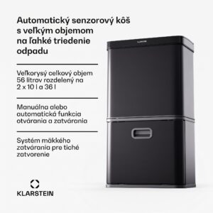 Klarstein Bezdotykový senzorový odpadkový kôš 56L nerez, soft-close, 3 nádoby, LED displej, časovač