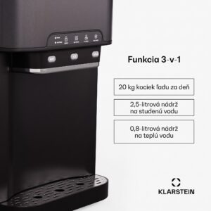 Klarstein Aqueous výrobník ľadu 3 v 1: kocky ľadu, dávkovač vody: horúca a studená, 20 kg/24h
