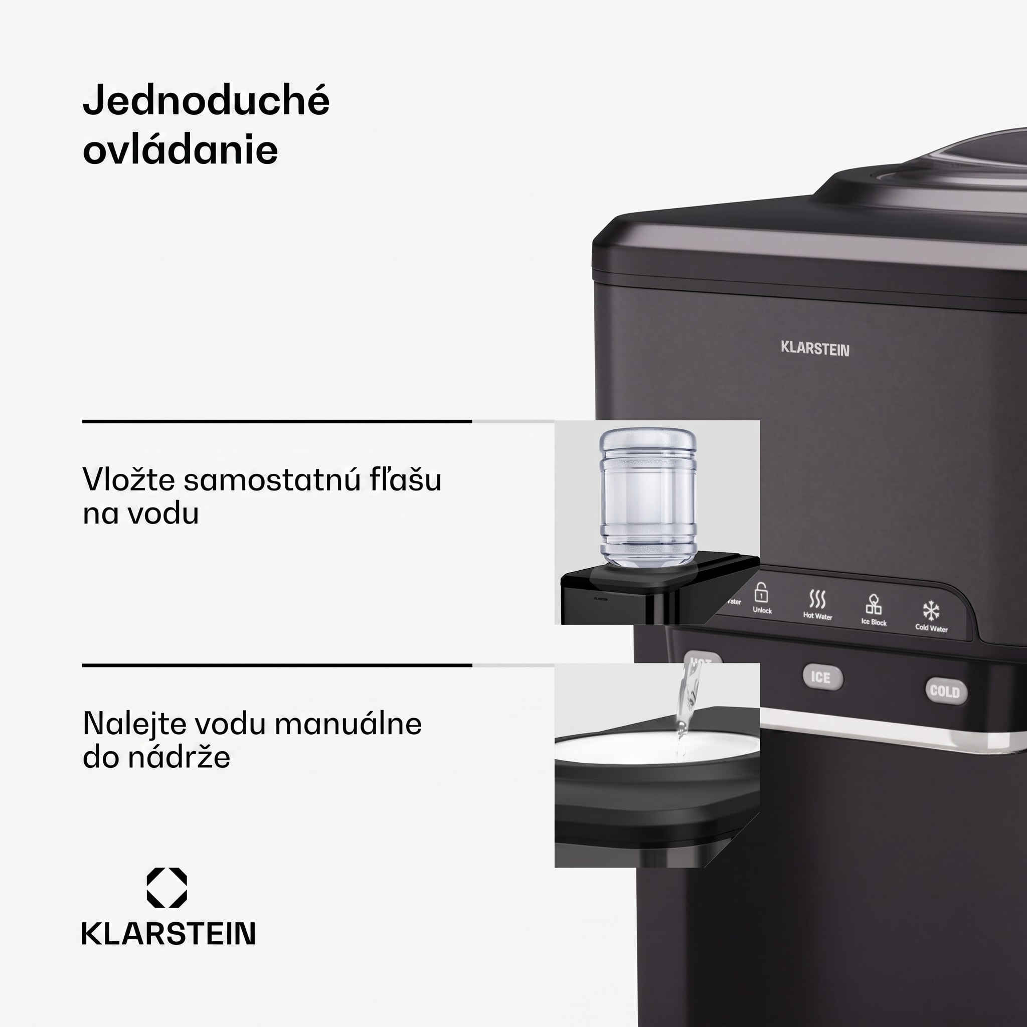 Klarstein Aqueous výrobník ľadu 3 v 1: kocky ľadu, dávkovač vody: horúca a studená, 20 kg/24h – Obrázok 2