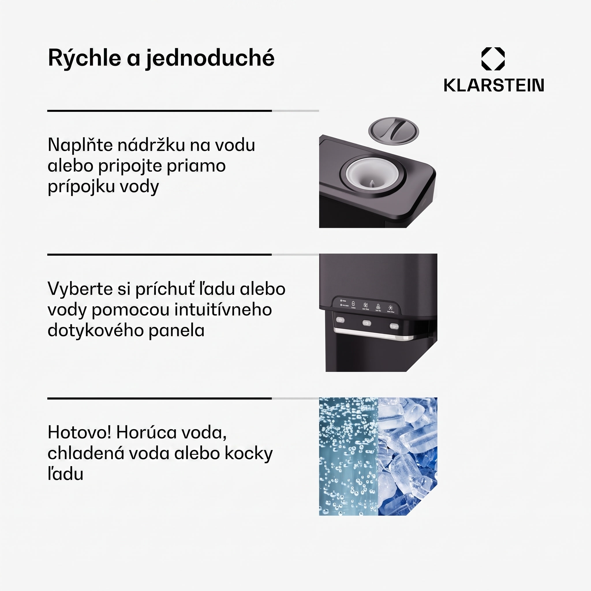 Klarstein Aqueous výrobník ľadu 3 v 1: kocky ľadu, dávkovač vody: horúca a studená, 20 kg/24h – Obrázok 3