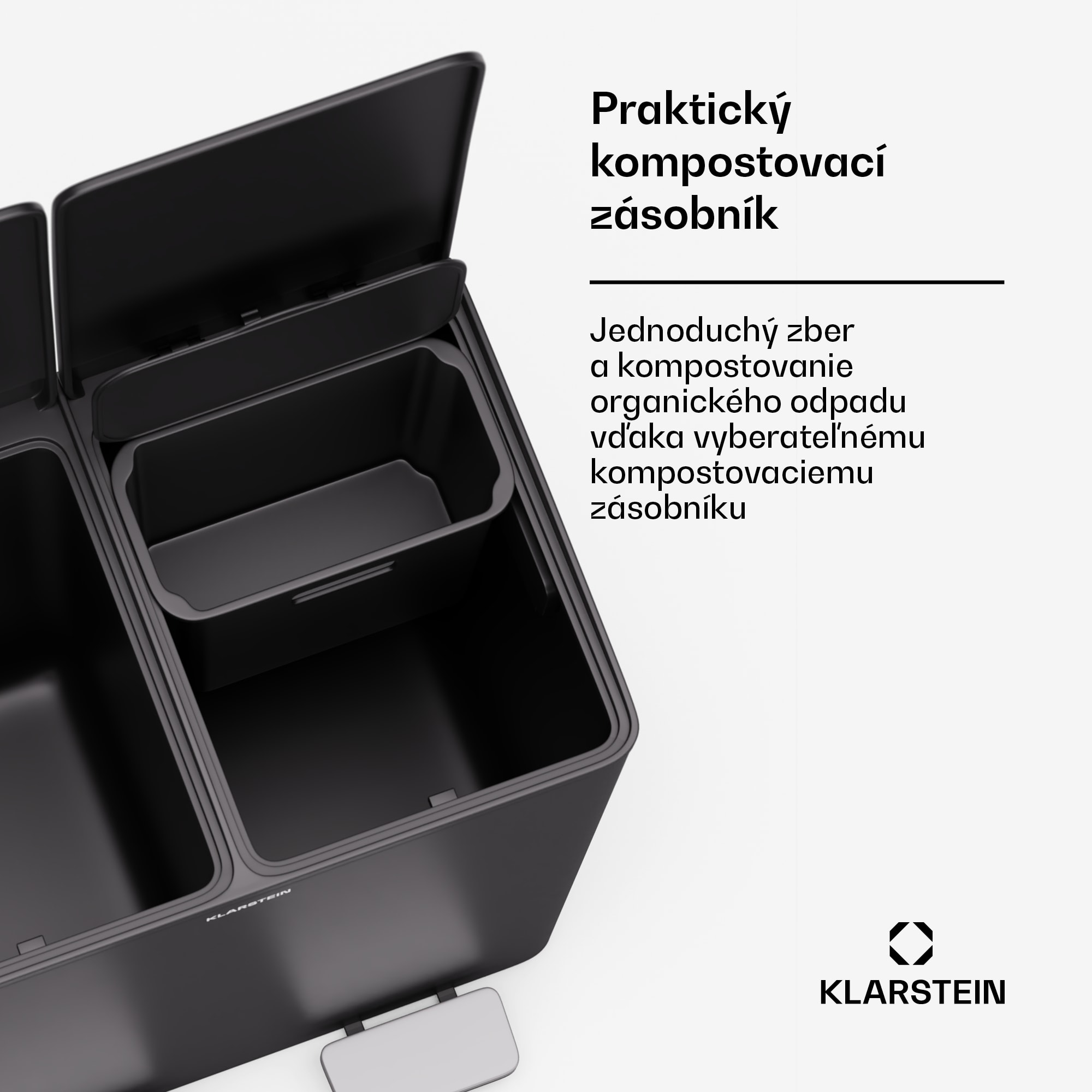 Klarstein EcoVista, odpadkový kôš s kompostérom, 40 l + 3 l/kôš + kompostér, Soft-Close – Obrázok 3