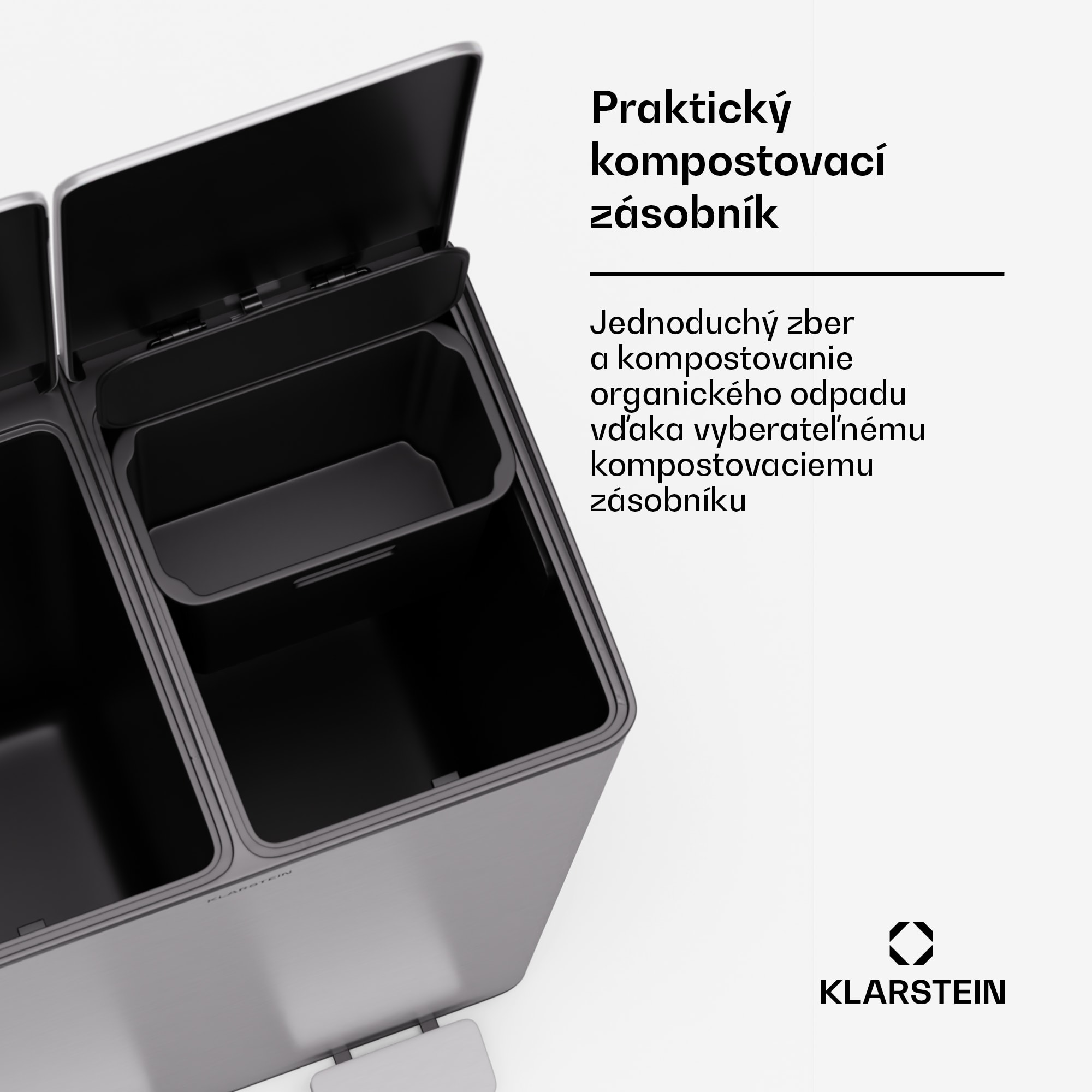Klarstein EcoVista, odpadkový kôš s kompostérom, 60 l + 3 l/kôš + kompostér, Soft-Close – Obrázok 3
