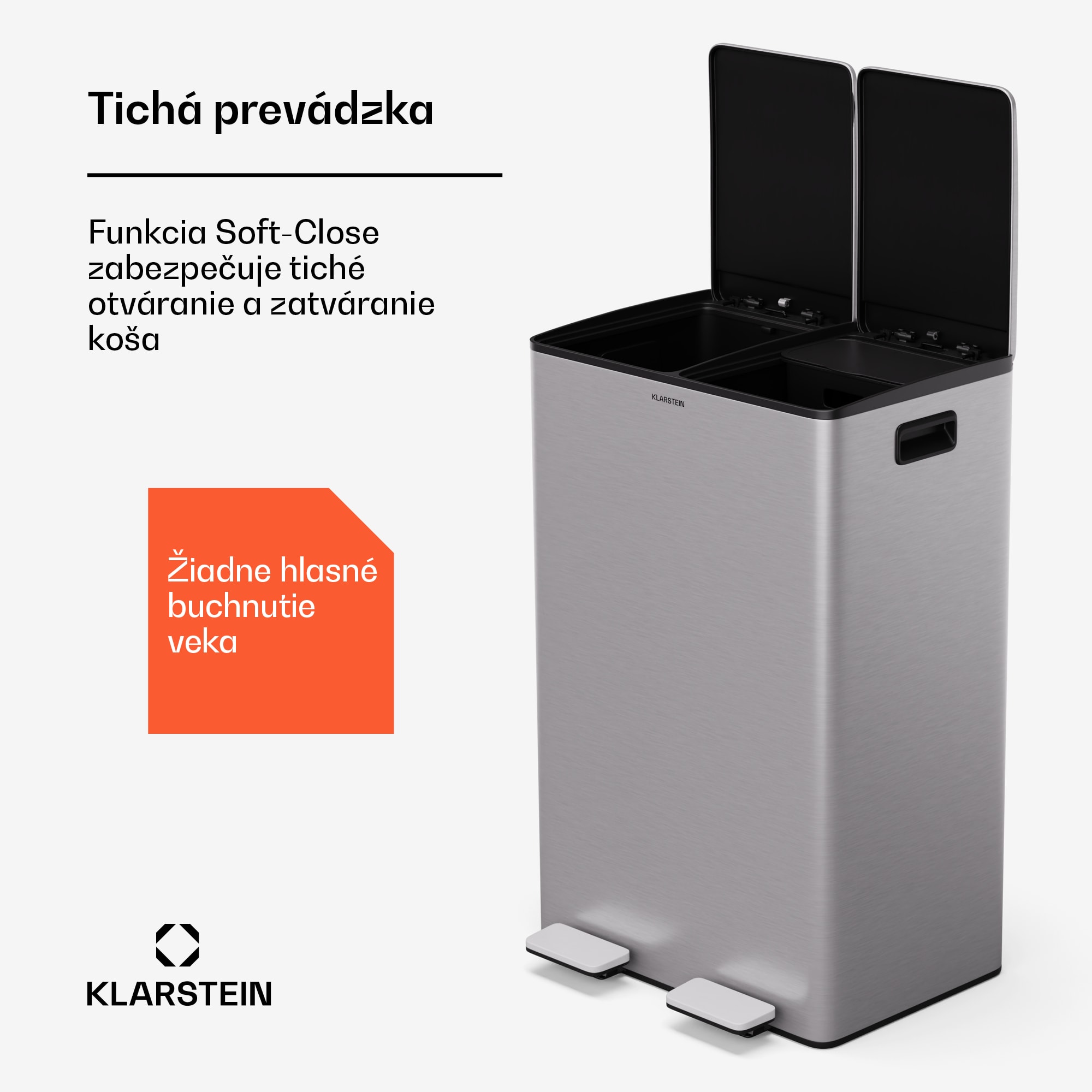 Klarstein EcoVista, odpadkový kôš s kompostérom, 60 l + 3 l/kôš + kompostér, Soft-Close – Obrázok 4