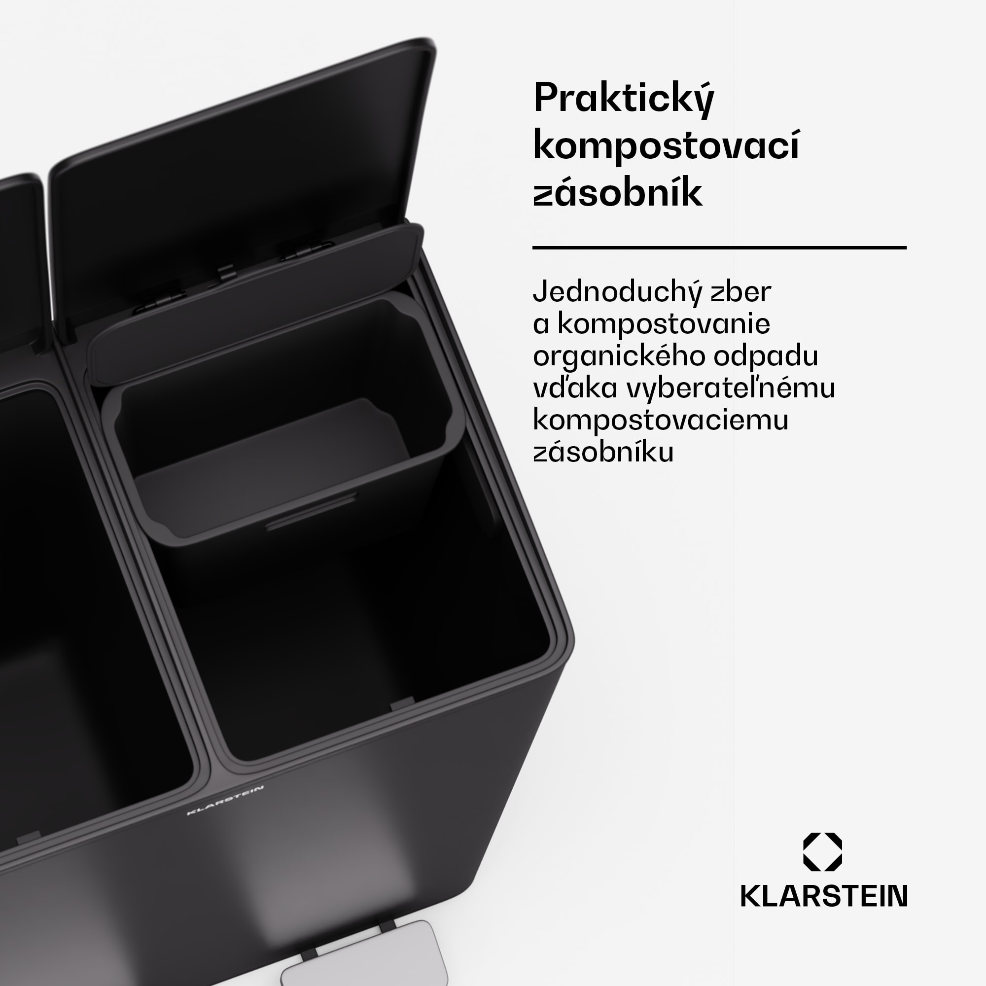 Klarstein EcoVista, odpadkový kôš s kompostérom, 60 l + 3 l/kôš + kompostér, Soft-Close – Obrázok 3