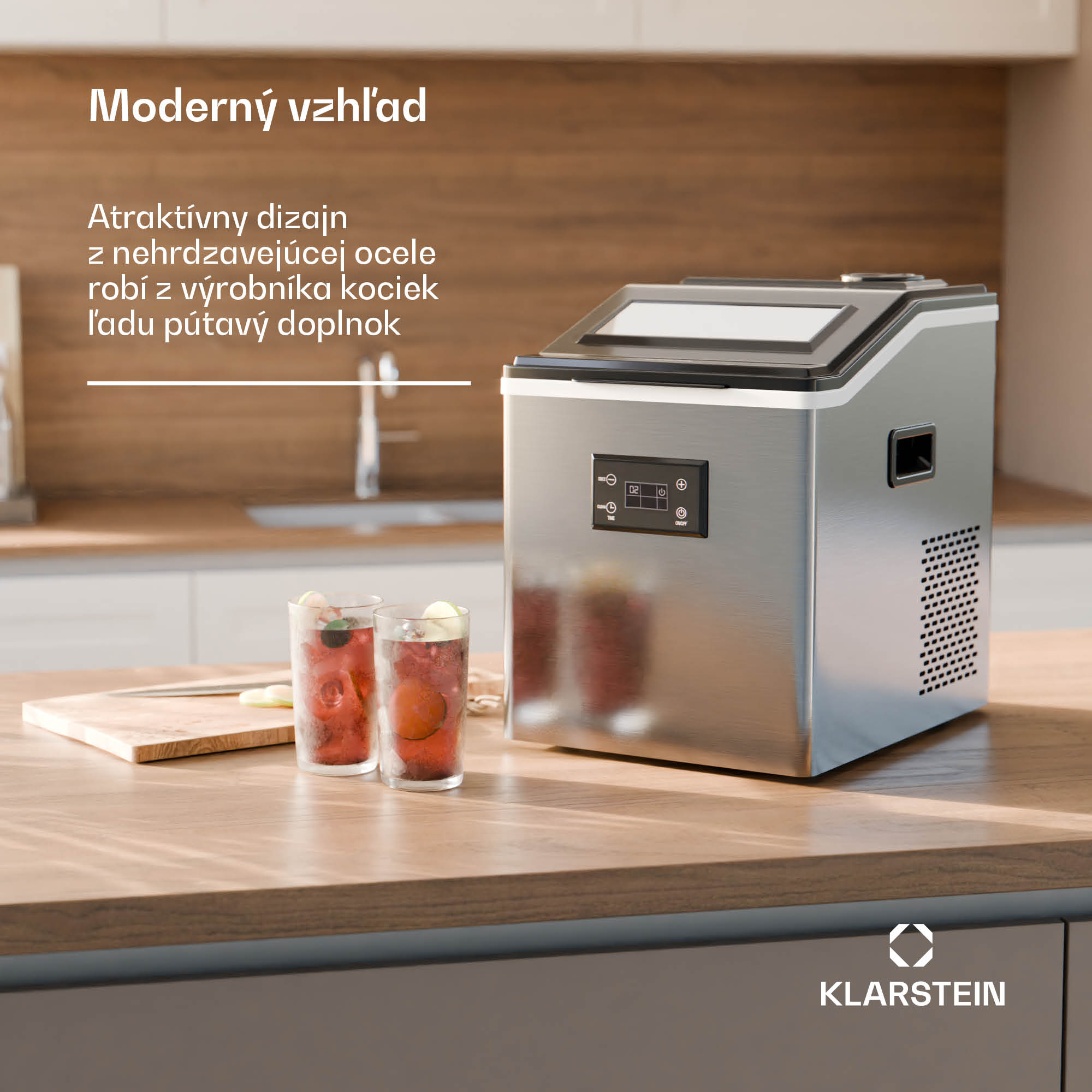 Klarstein FrostMaster, výrobník ľadu, 40 kg kociek ľadu za deň, kryt z nehrdzavejúcej ocele, LED displej, vrátane naberačky ľadu – Obrázok 2