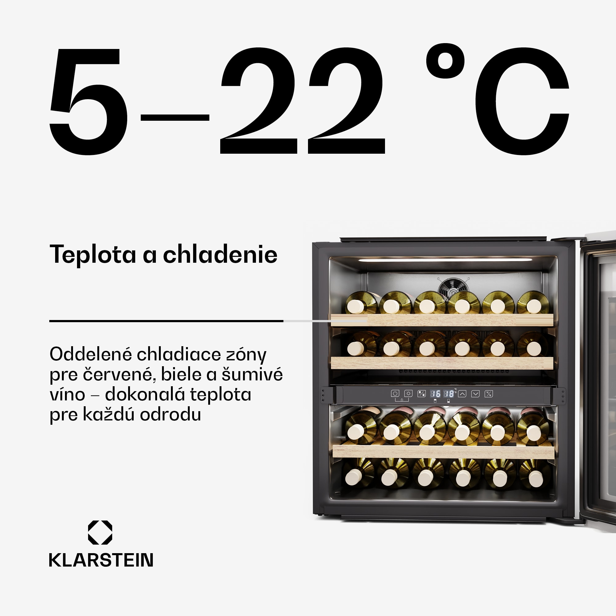 Klarstein Rhone 36 Duo chladnička na víno, 36 fliaš, LED ovládanie, push-to-open, tichá – Obrázok 3