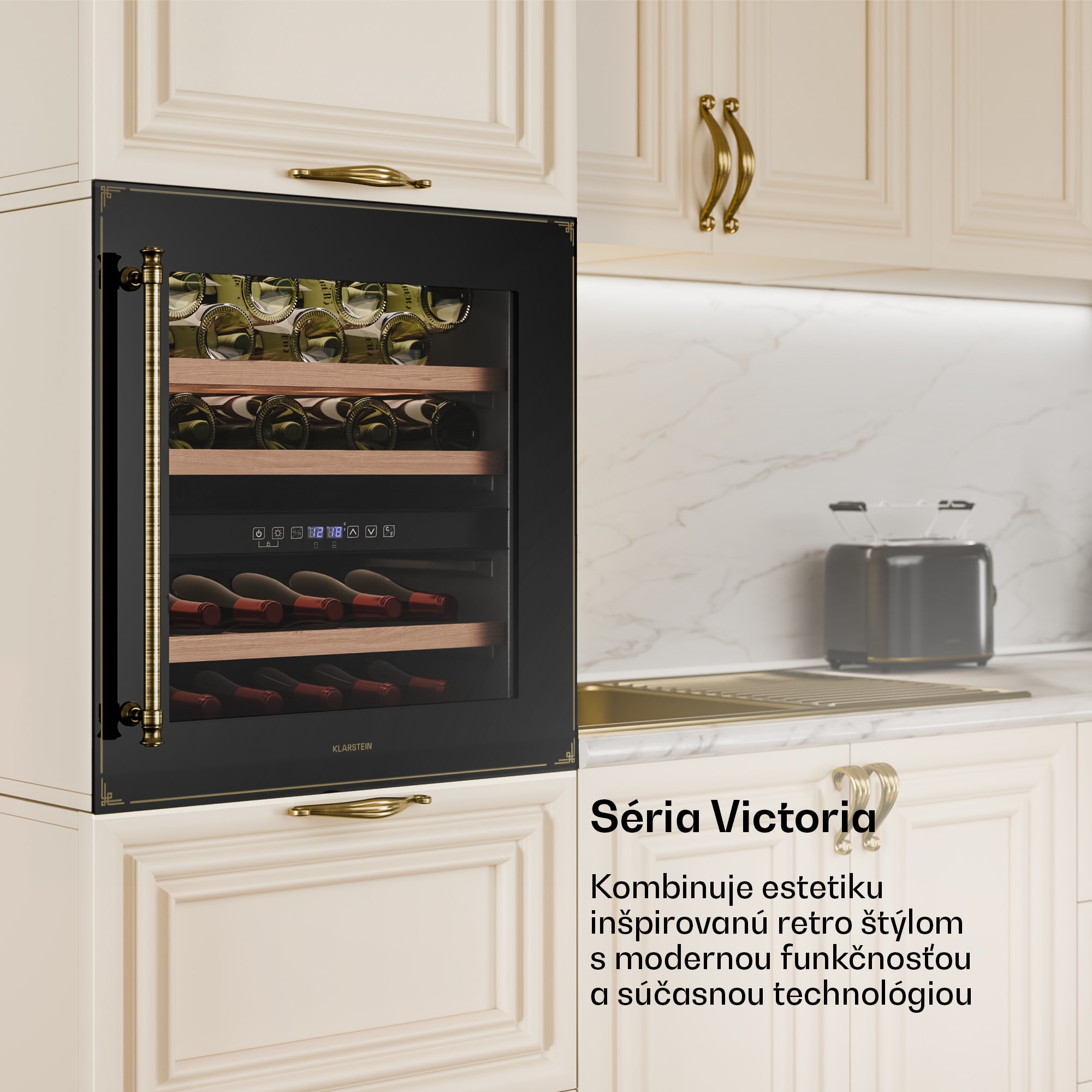 Klarstein Vinsider Victoria 36 chladnička na víno, 36 fliaš, dotyková, UV ochrana, LED, tichá, 3 police