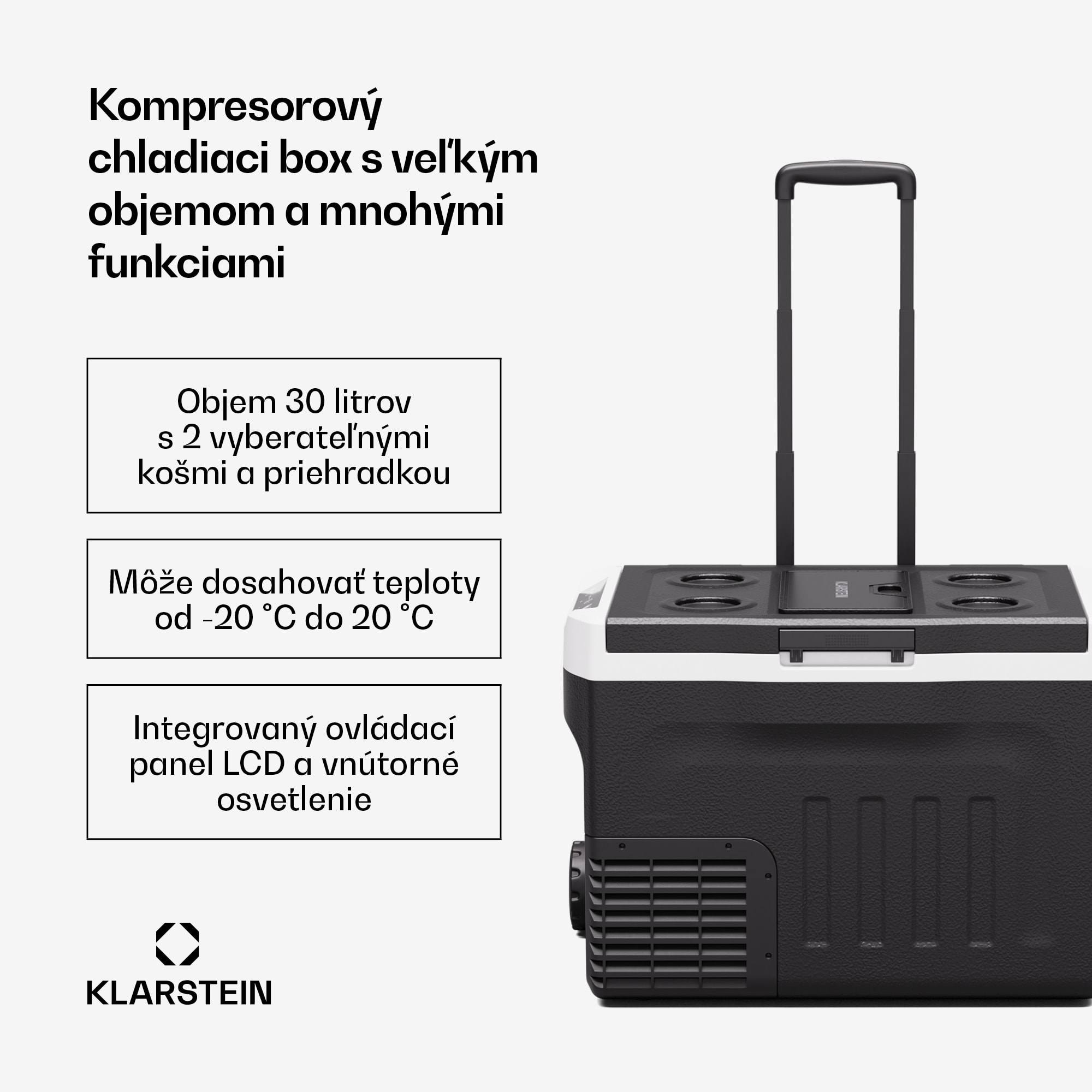 Klarstein PolarForce 28 l kompresorový chladiaci box| LCD panel, osvetlenie, off-road, ochrana batérie, 12V/230V