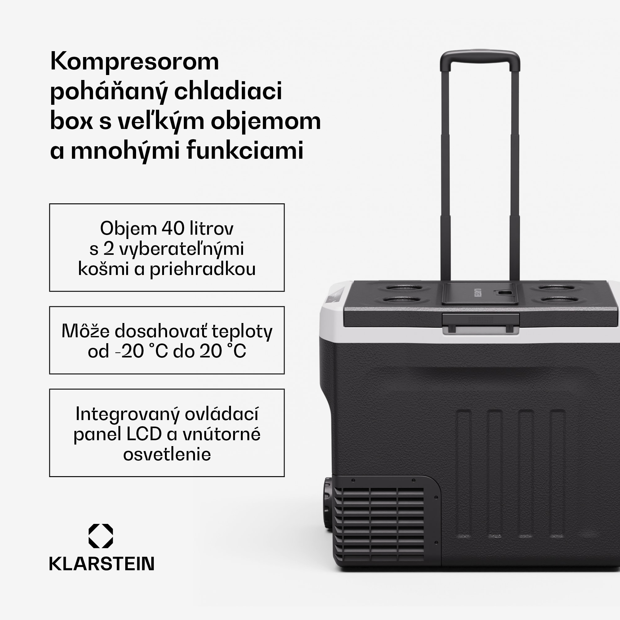 Klarstein PolarForce 37 l kompresorový chladiaci box| LCD panel, osvetlenie, off-road, ochrana batérie, 12V/230V
