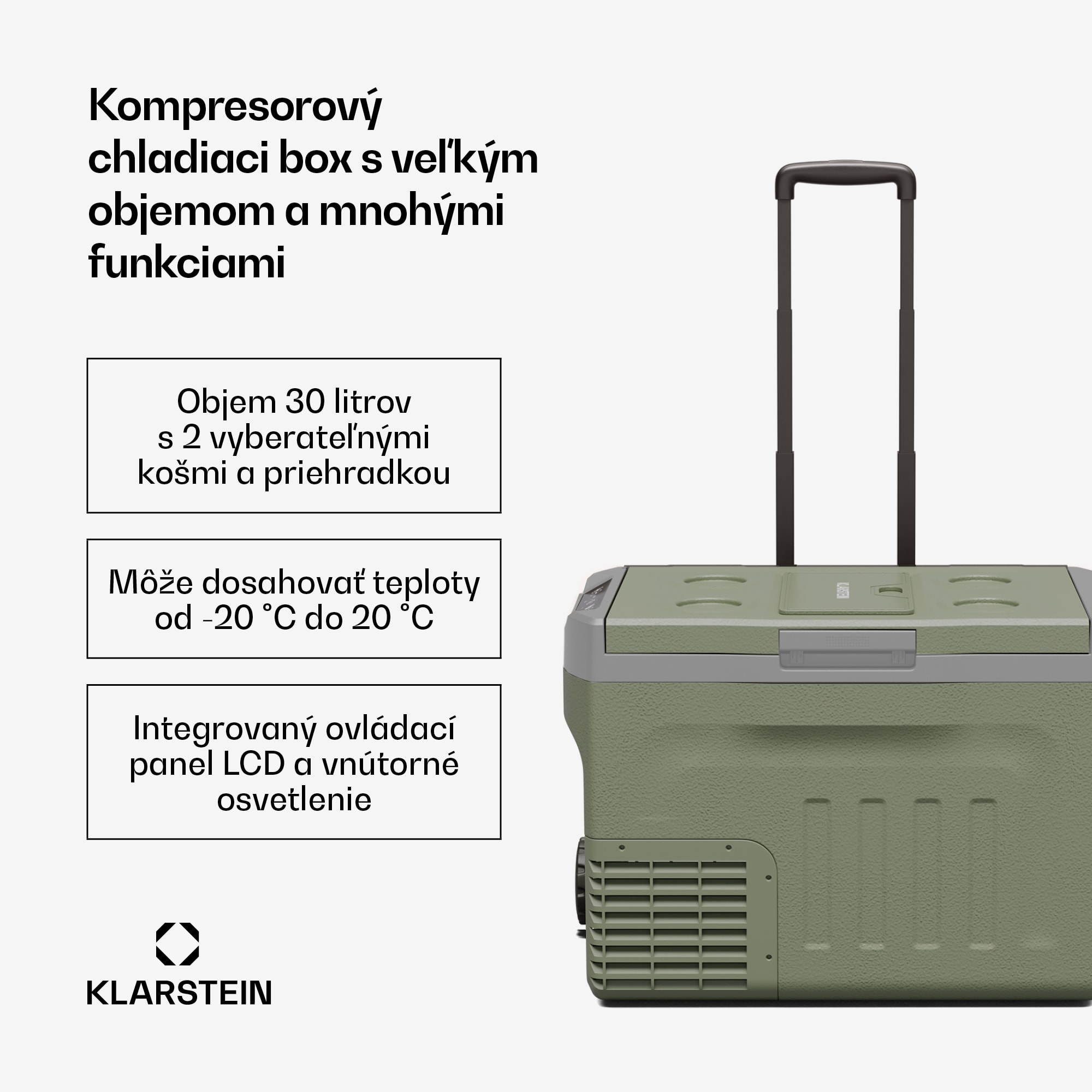 Klarstein PolarForce 28l kompresorový chladiaci box| LCD panel, osvetlenie, off-road, ochrana batérie, 12V/230V