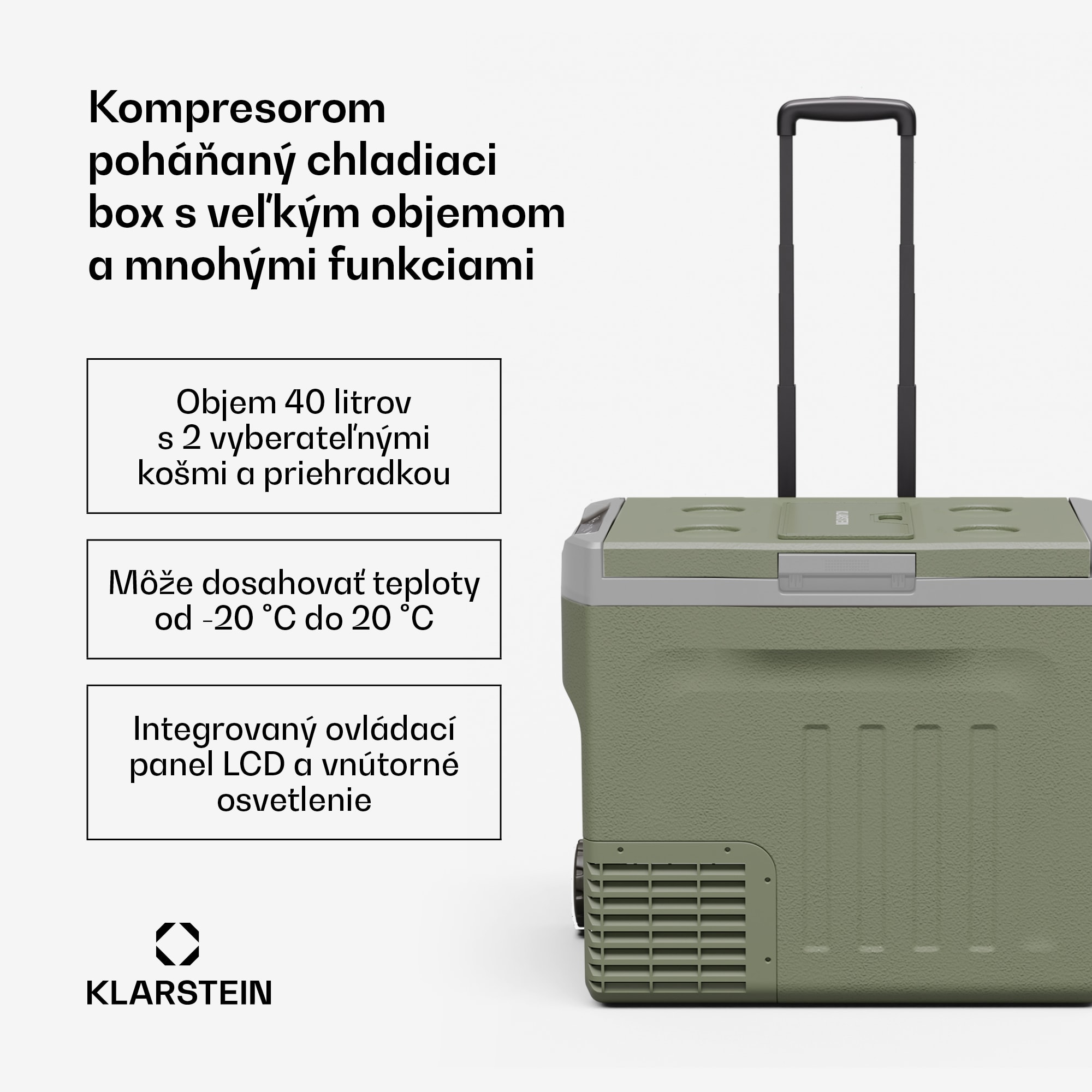 Klarstein PolarForce 37l kompresorový chladiaci box| LCD panel, osvetlenie, off-road, ochrana batérie, 12V/230V