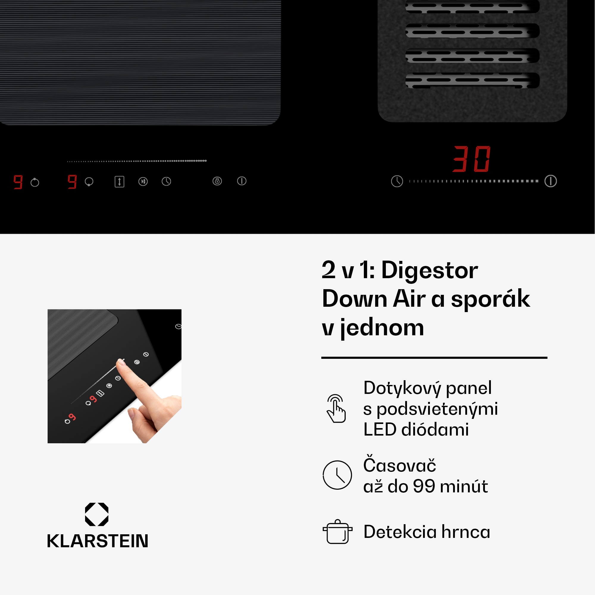 Klarstein Full House 77 Down Air System, indukčná varná doskA digestor, 444 m³/h, EEC A – Obrázok 3