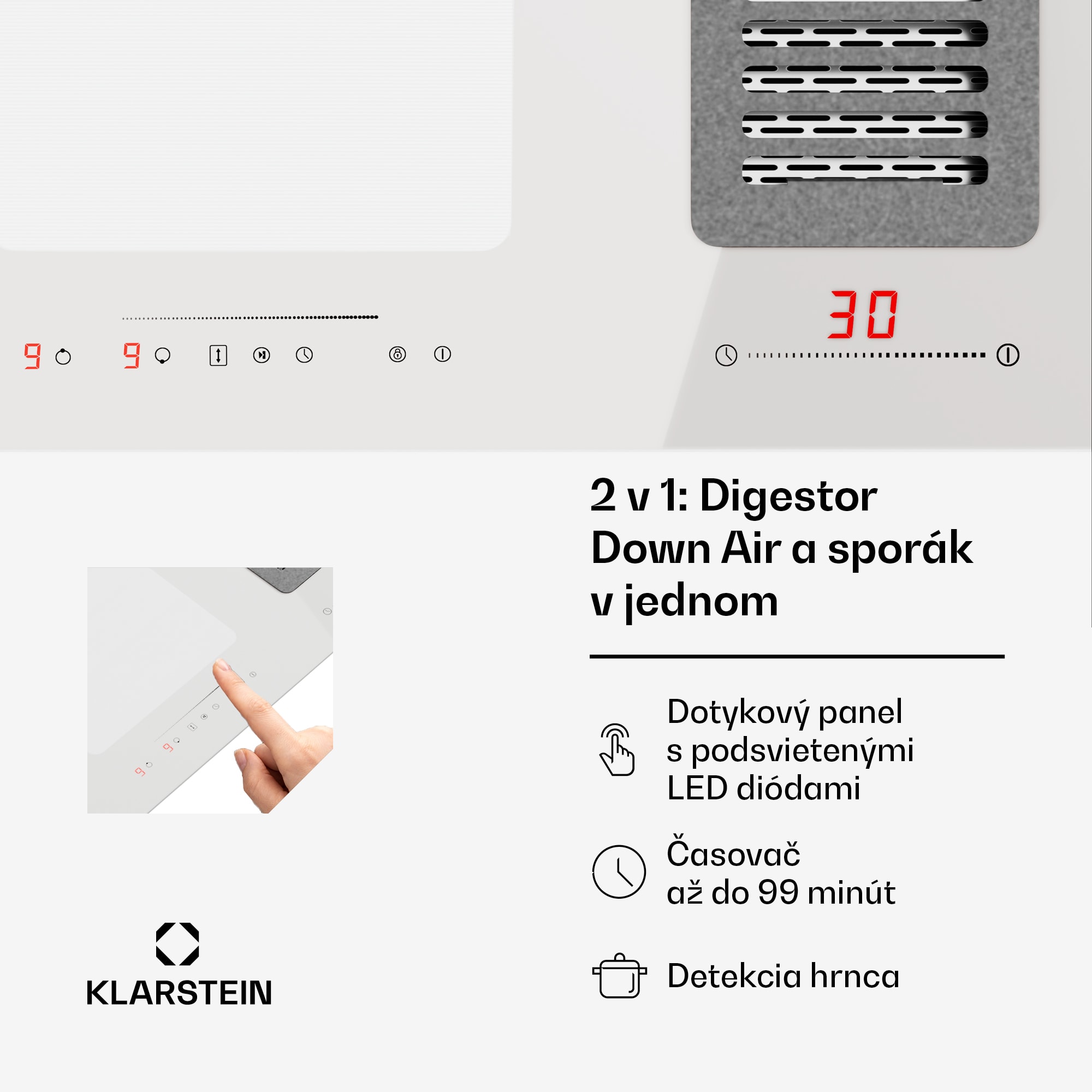 Klarstein Full House 77 Down Air System, indukčná varná doskA digestor, 444 m³/h, EEC A – Obrázok 3