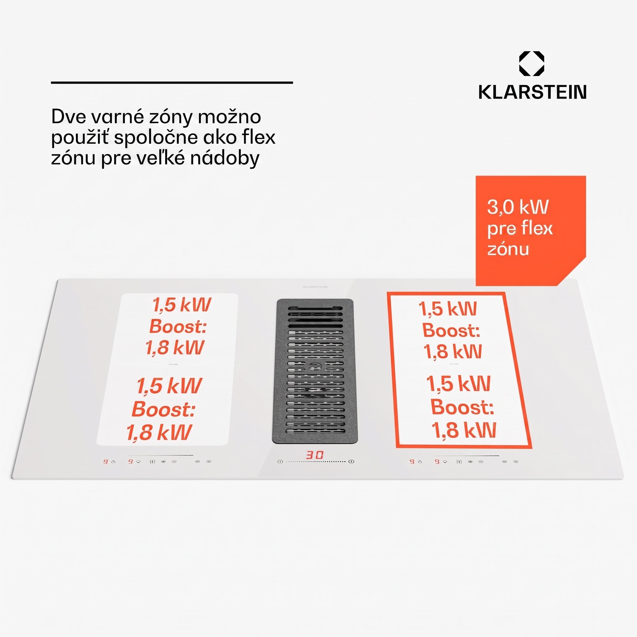 Klarstein Full House 90 Down Air System, indukčná varná doskA digestor, 477 m³/h, trieda energetickej účinnosti A+