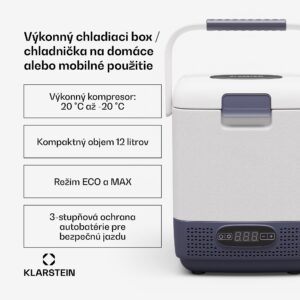 Klarstein SwiftFrost 12L chladiaci box, 12V-24V/230V, do -20 °C, kompresor, 2 úrovne výkonu, LED displej