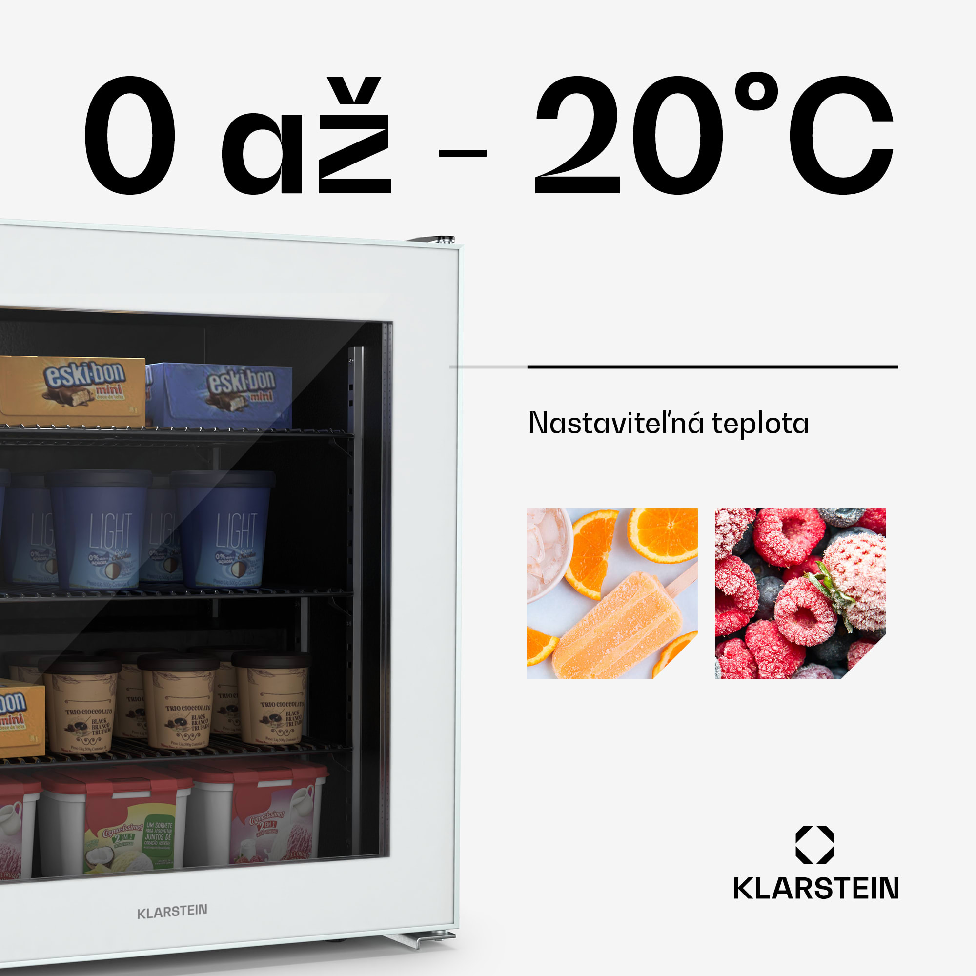Klarstein IceAge 88 mraznička, 88 litrov, EEK E, 3 police, termostat, sklenená predná časť – Obrázok 4