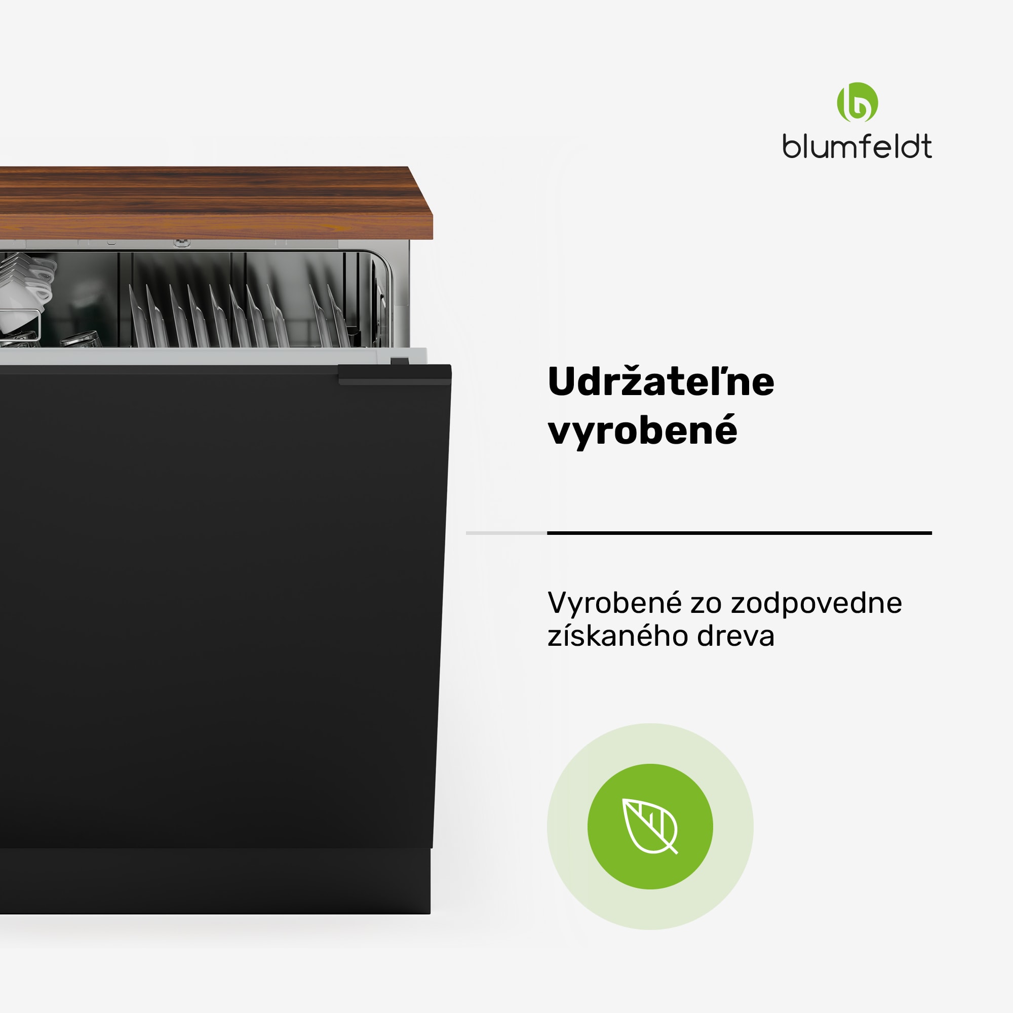 Blumfeldt WoodVista skrinka na umývačku riadu, Robustná pracovná doska, Bezproblémová integrácia – Obrázok 3