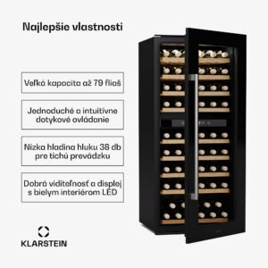 Klarstein Vinsider Duo chladnička na víno, 79 fliaš, 2 chladiace zóny, UV ochrana, 9 políc, Dotykové ovládanie