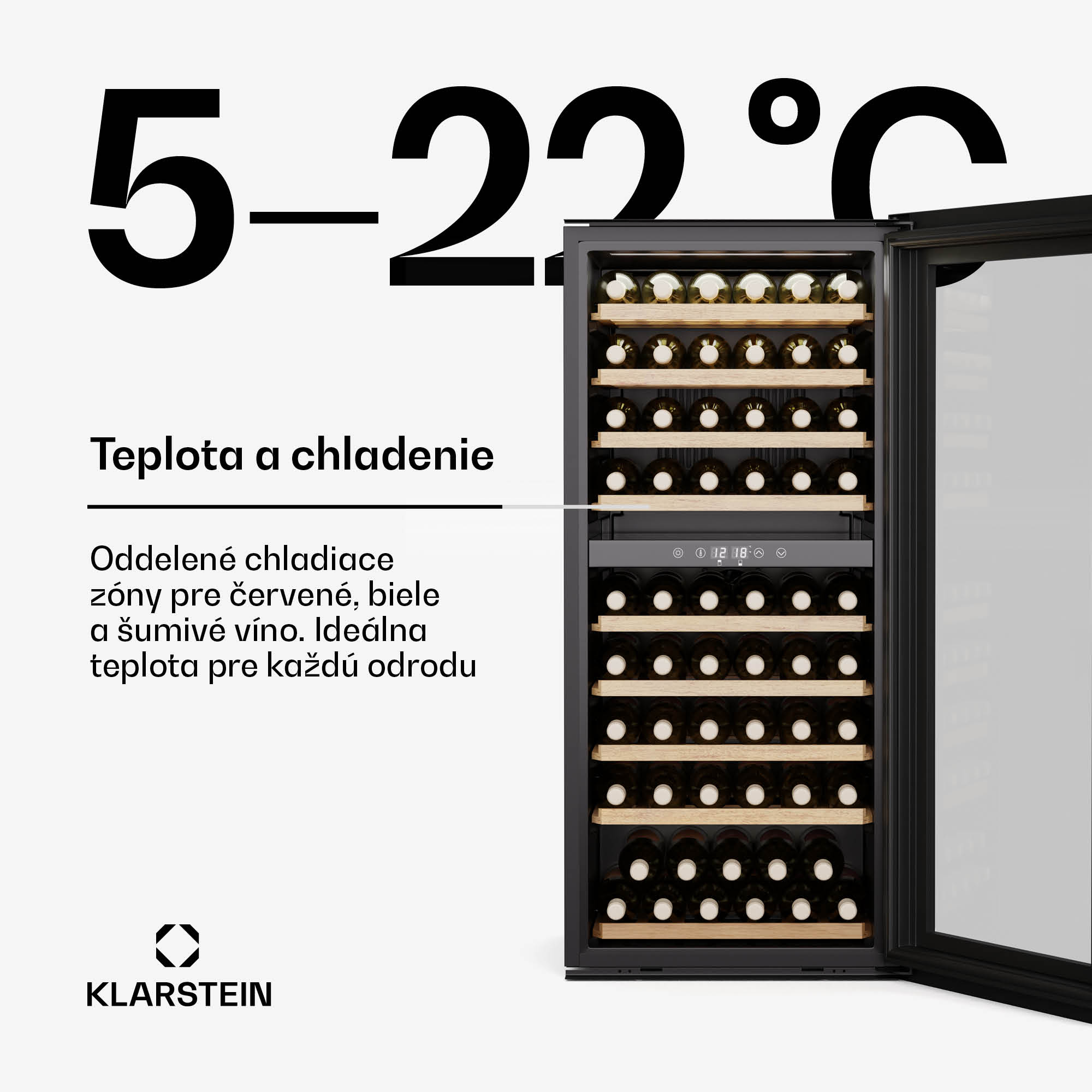 Klarstein Vinsider Duo chladnička na víno, 79 fliaš, 2 chladiace zóny, UV ochrana, 9 políc, Dotykové ovládanie – Obrázok 3