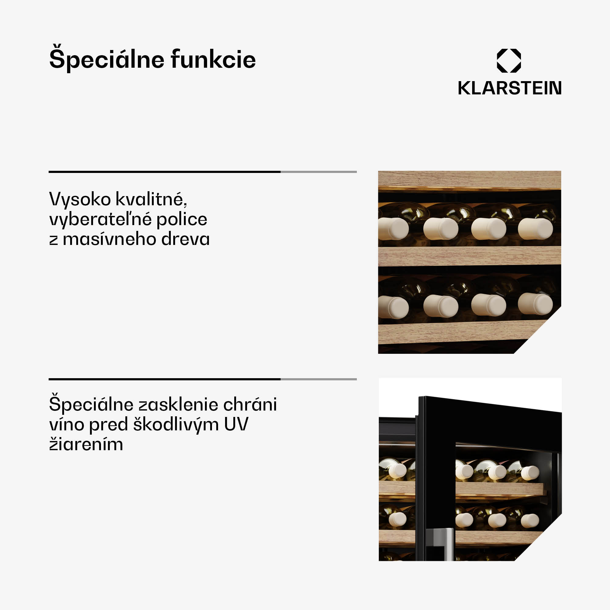 Klarstein Vinsider Duo chladnička na víno, 79 fliaš, 2 chladiace zóny, UV ochrana, 9 políc, Dotykové ovládanie – Obrázok 4