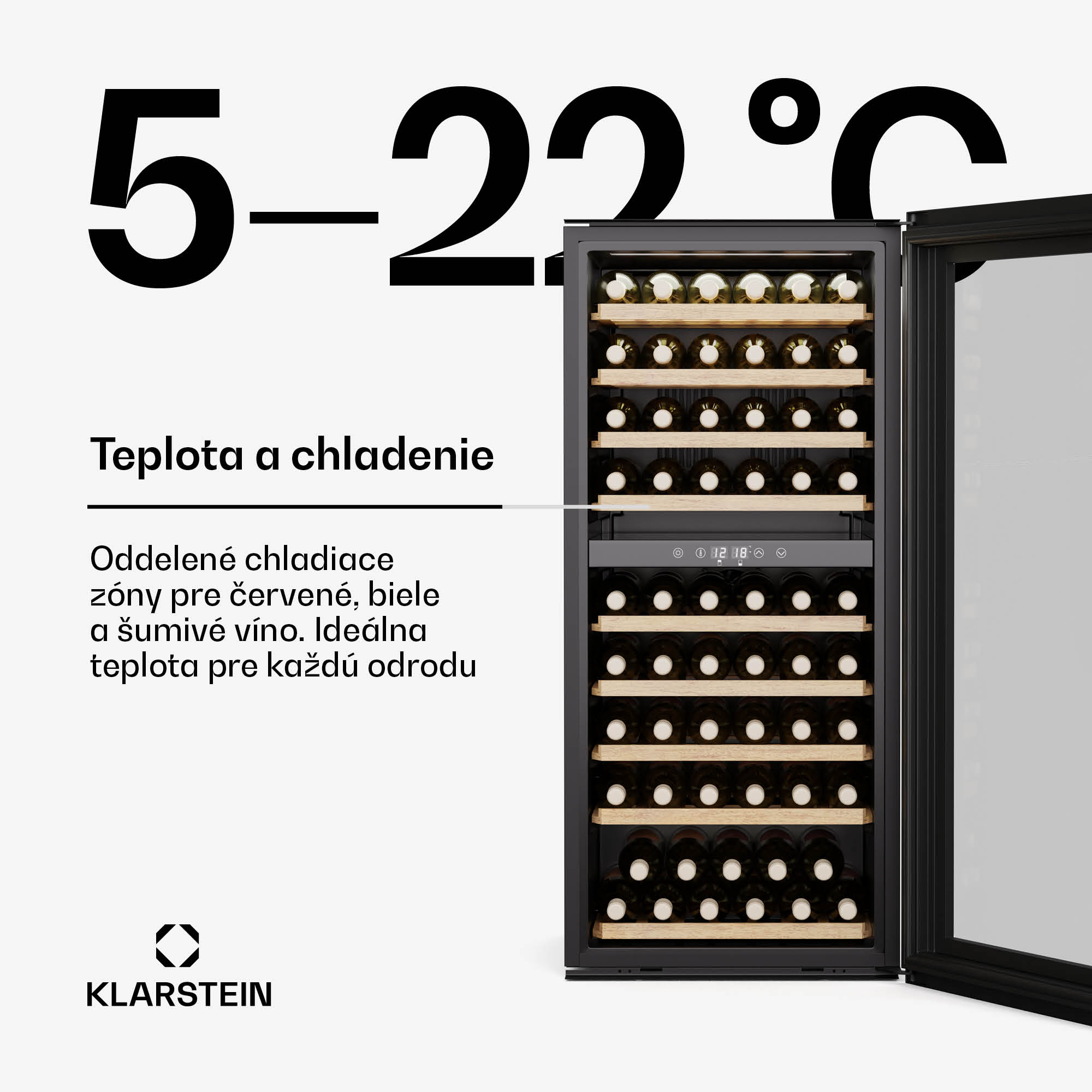 Klarstein Vinsider Duo chladnička na víno, 79 fliaš, 2 chladiace zóny, UV ochrana, 9 políc, Dotykové ovládanie – Obrázok 3