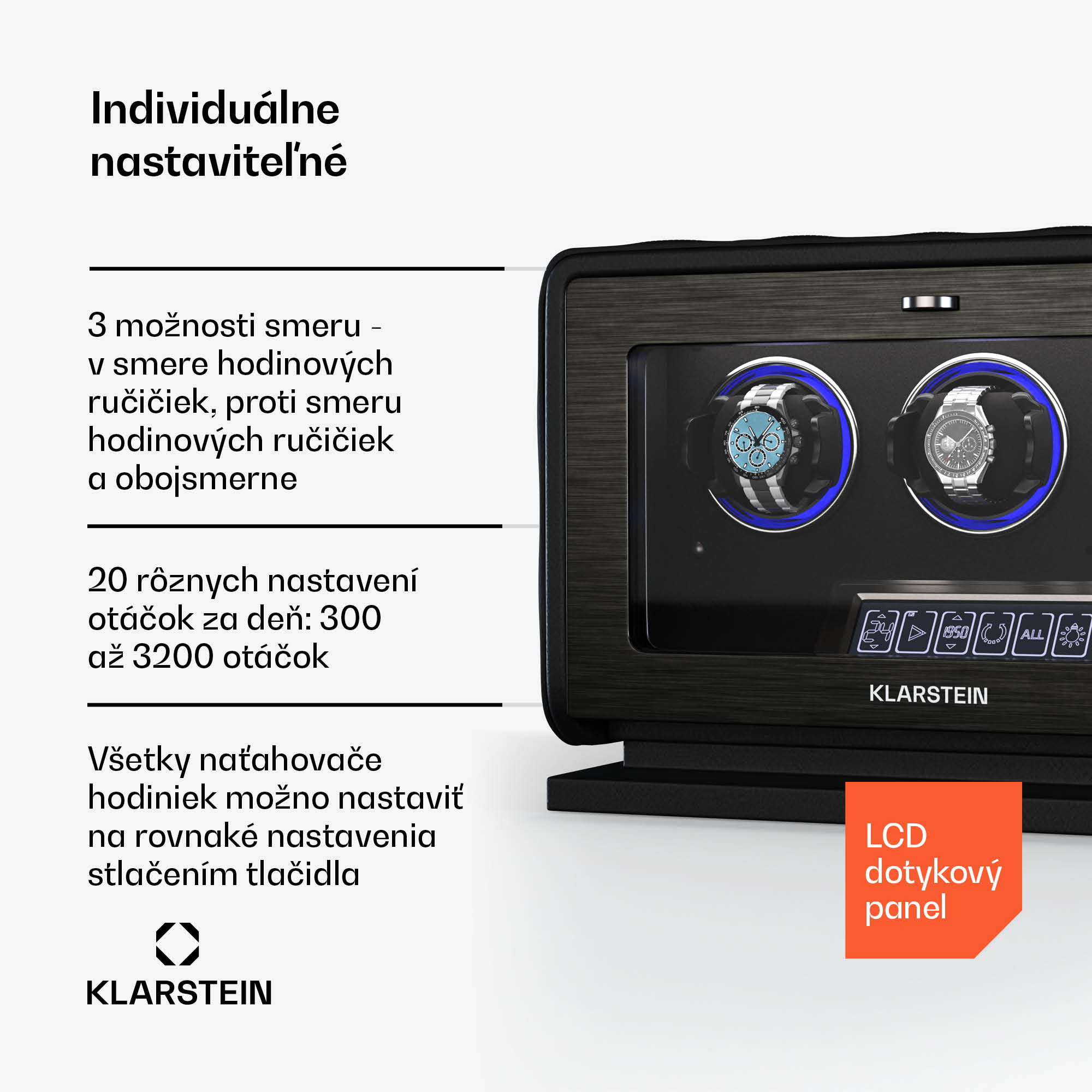 Klarstein LuminousTime naťahovač hodiniek, 3 hodinky, mnoho nastavení, LED, 10 dB – Obrázok 2