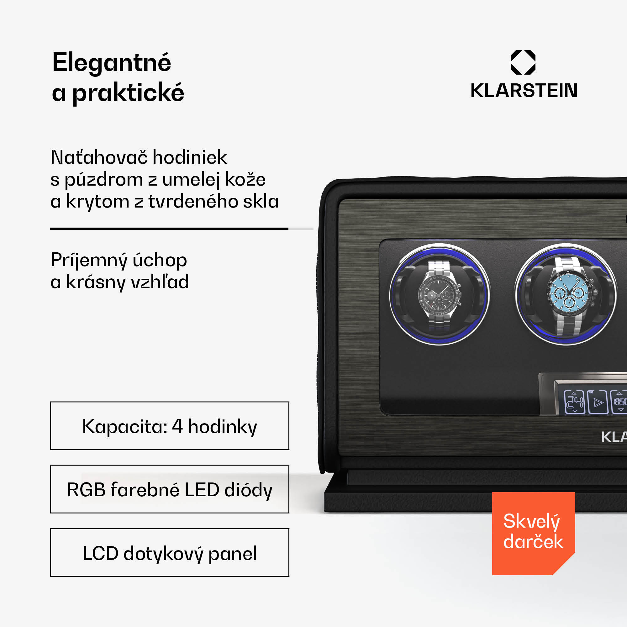 Klarstein LuminousTime naťahovač hodiniek, 4 hodinky, mnoho nastavení, LED, 10 dB