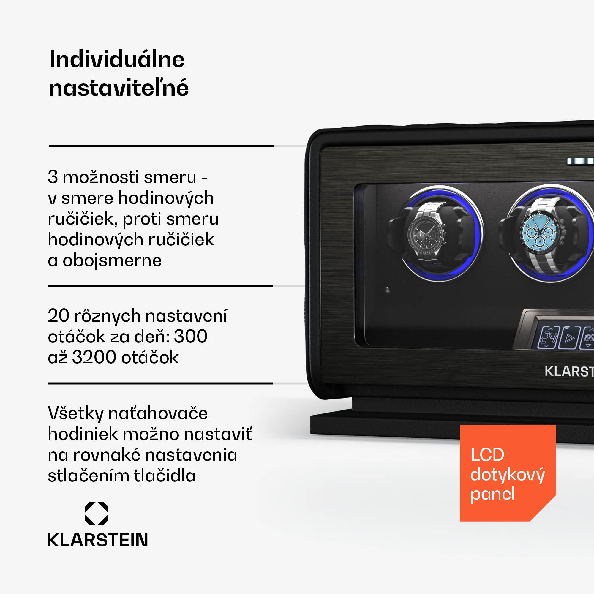 Klarstein LuminousTime naťahovač hodiniek, 4 hodinky, mnoho nastavení, LED, 10 dB – Obrázok 2