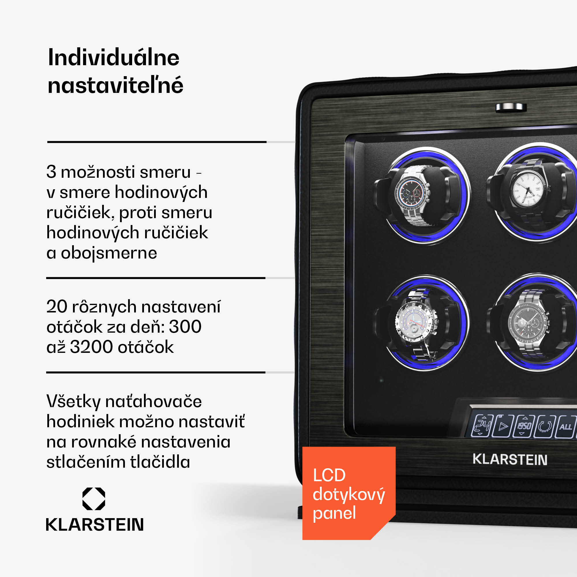 Klarstein LuminousTime naťahovač hodiniek, 6 hodiniek, mnoho nastavení, LED, 10 dB – Obrázok 2