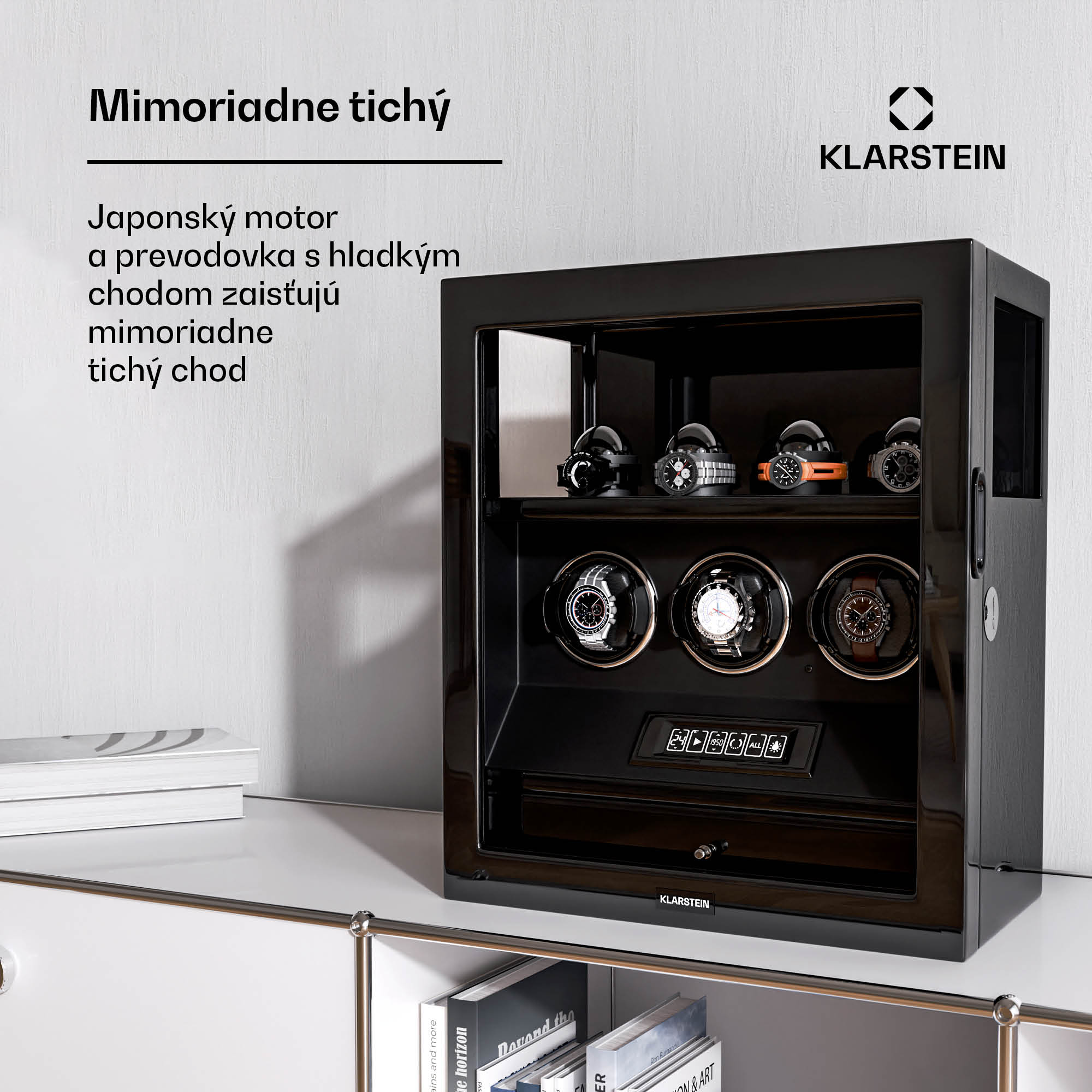 Klarstein SecureTouch naťahovač hodiniek, 3+4 hodinky, motor Mabuchi, klavírny lak, 41 režimov, zámok, LED diódy – Obrázok 3