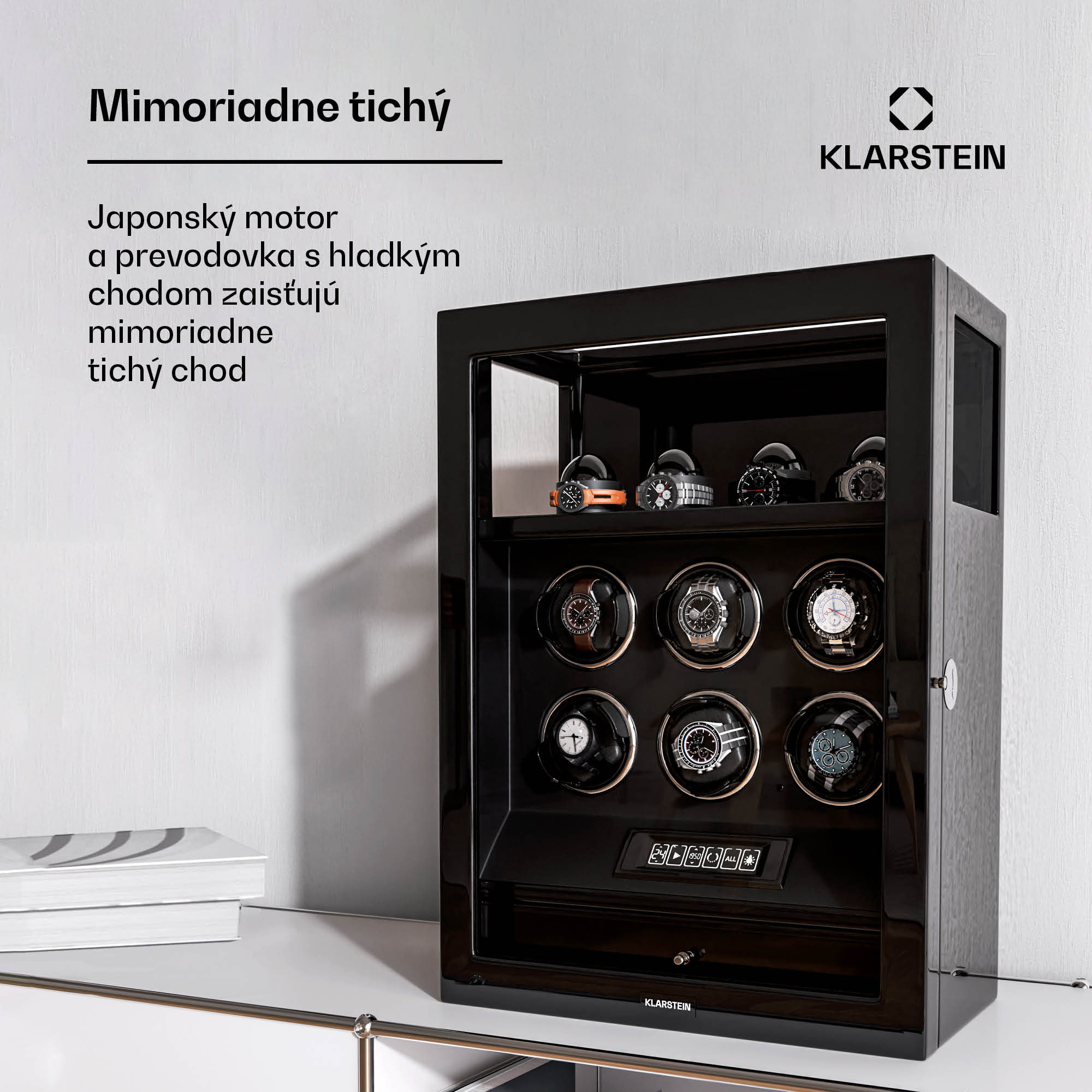 Klarstein SecureTouch naťahovač hodiniek, 6+4 hodinky, motor Mabuchi, klavírny lak, 41 režimov, zámok, LED diódy – Obrázok 3