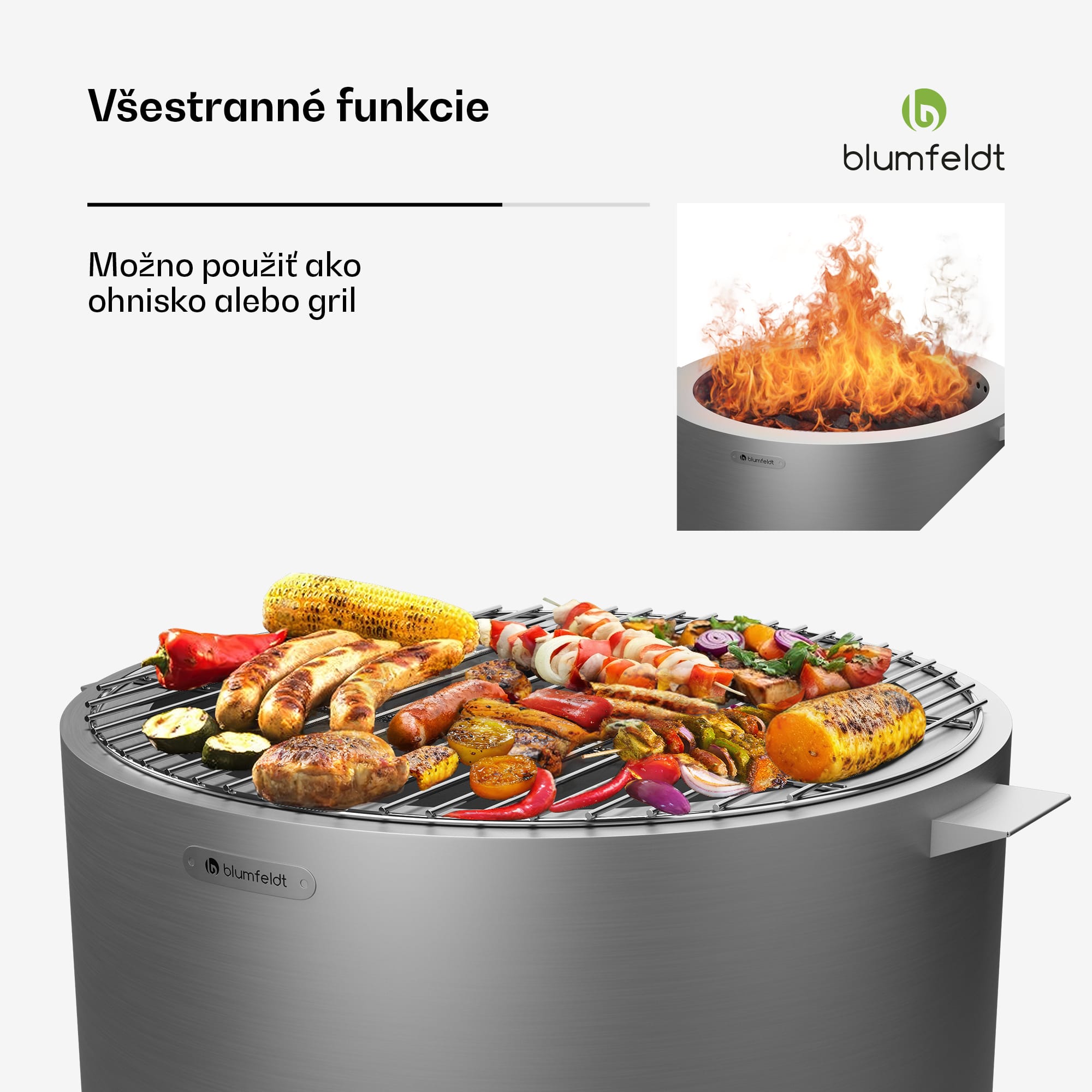 Blumfeldt Ignite Pure ohnisko, nízka dymivosť, grilovací rošt, nehrdzavejúca oceľ, prenosné, kryt proti dažďu, držadlá na prenášanie – Obrázok 2