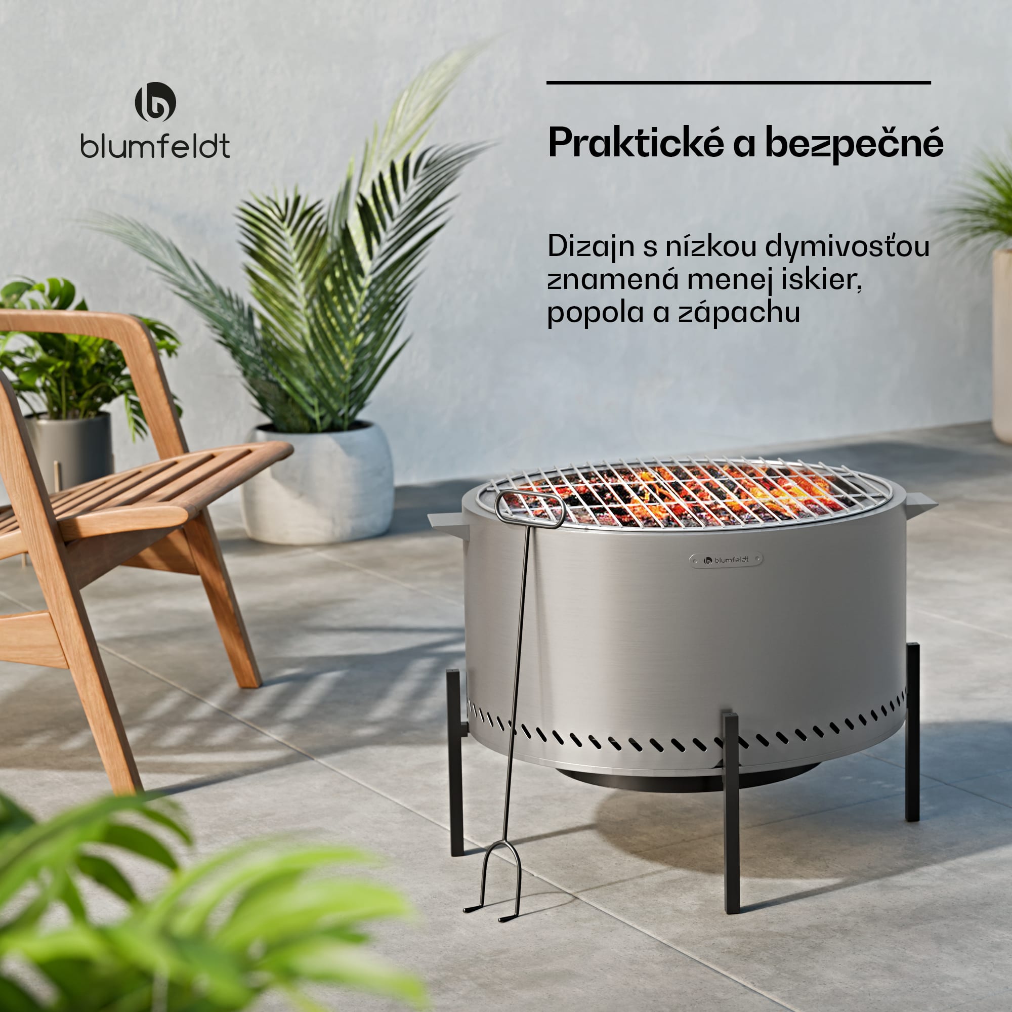 Blumfeldt Ignite Pure ohnisko, nízka dymivosť, grilovací rošt, nehrdzavejúca oceľ, prenosné, kryt proti dažďu, držadlá na prenášanie – Obrázok 3