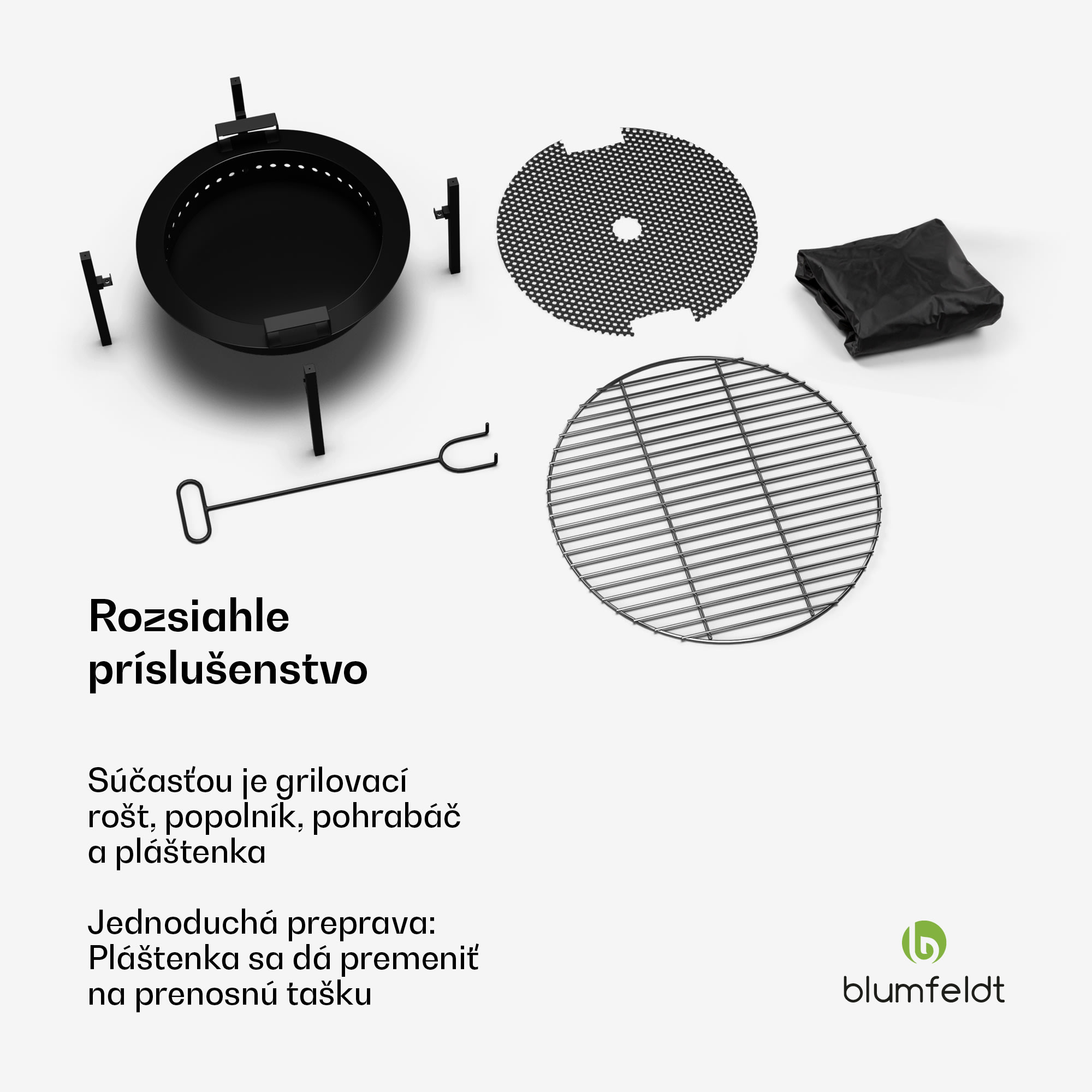 Blumfeldt Ignite Pure ohnisko, nízka dymivosť, grilovací rošt, nehrdzavejúca oceľ, prenosné, kryt proti dažďu, držadlá na prenášanie – Obrázok 4