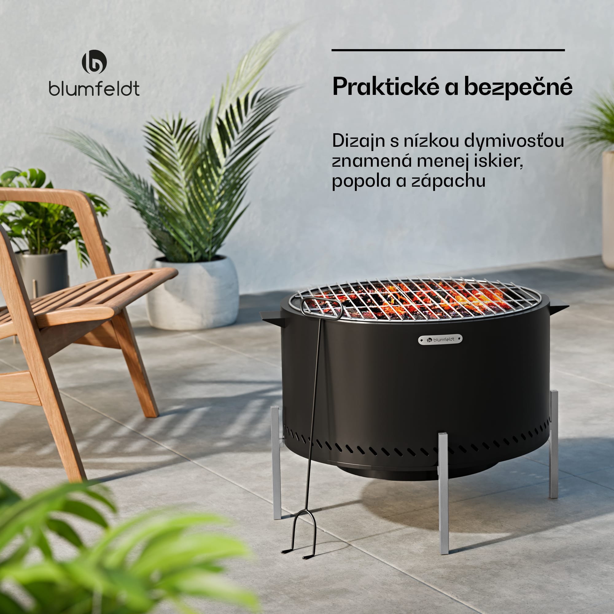 Blumfeldt Ignite Pure ohnisko, nízka dymivosť, grilovací rošt, nehrdzavejúca oceľ, prenosné, kryt proti dažďu, držadlá na prenášanie – Obrázok 3