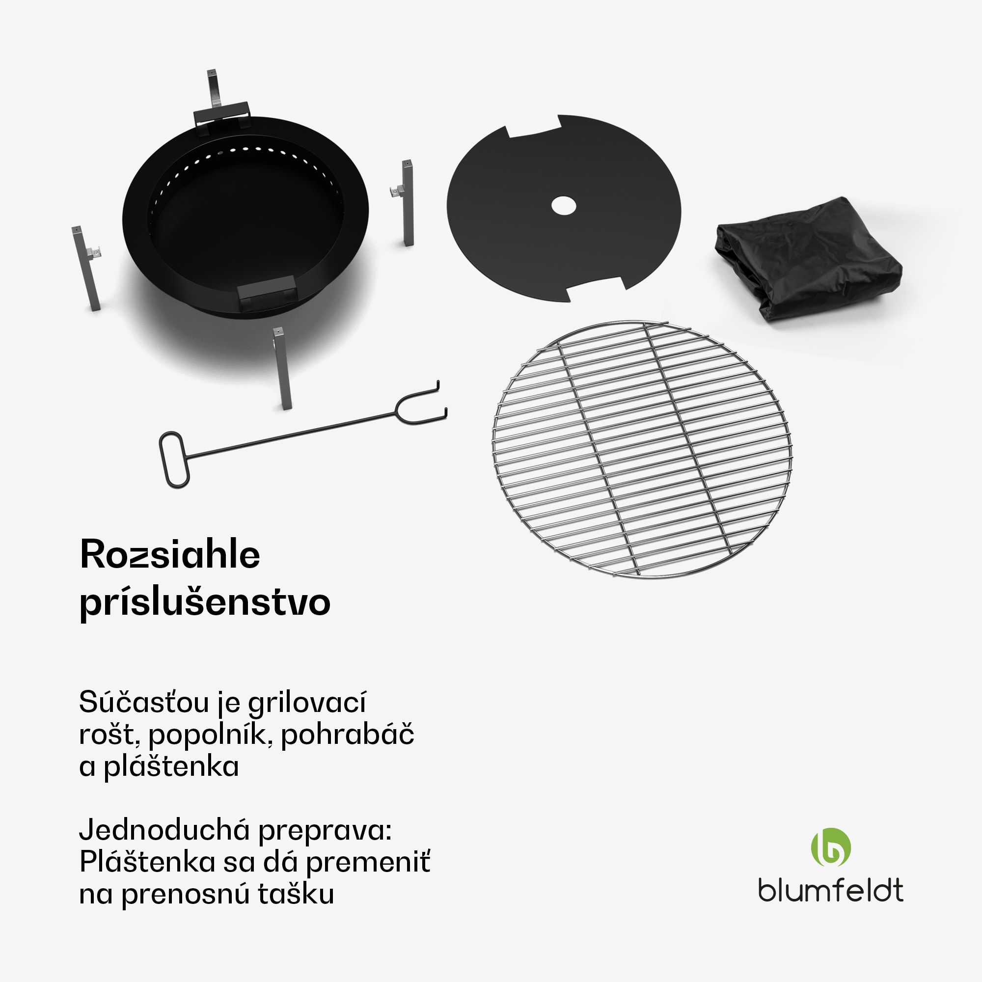 Blumfeldt Ignite Pure ohnisko, nízka dymivosť, grilovací rošt, nehrdzavejúca oceľ, prenosné, kryt proti dažďu, držadlá na prenášanie – Obrázok 4