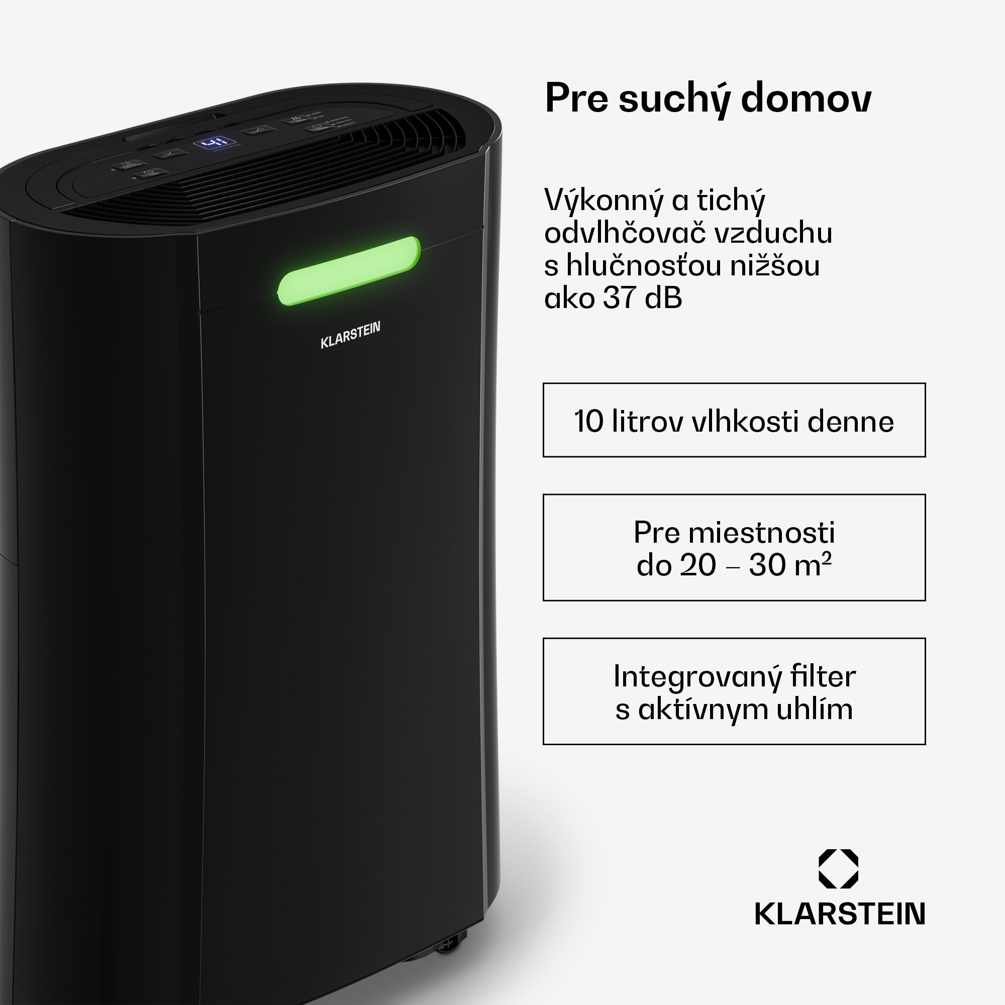 Klarstein AeroDry 10 odvlhčovač vzduchu, výkon 165 W, 10 l/deň, 135 m³/h, pre plochu do 30m², funkcia DrySelect