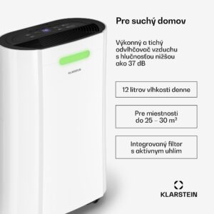 Klarstein AeroDry Smart 12 odvlhčovač vzduchu, 12 l/deň, 30m², senzor vlhkosti, ovládanie pomocou aplikácie, 135 m³/h