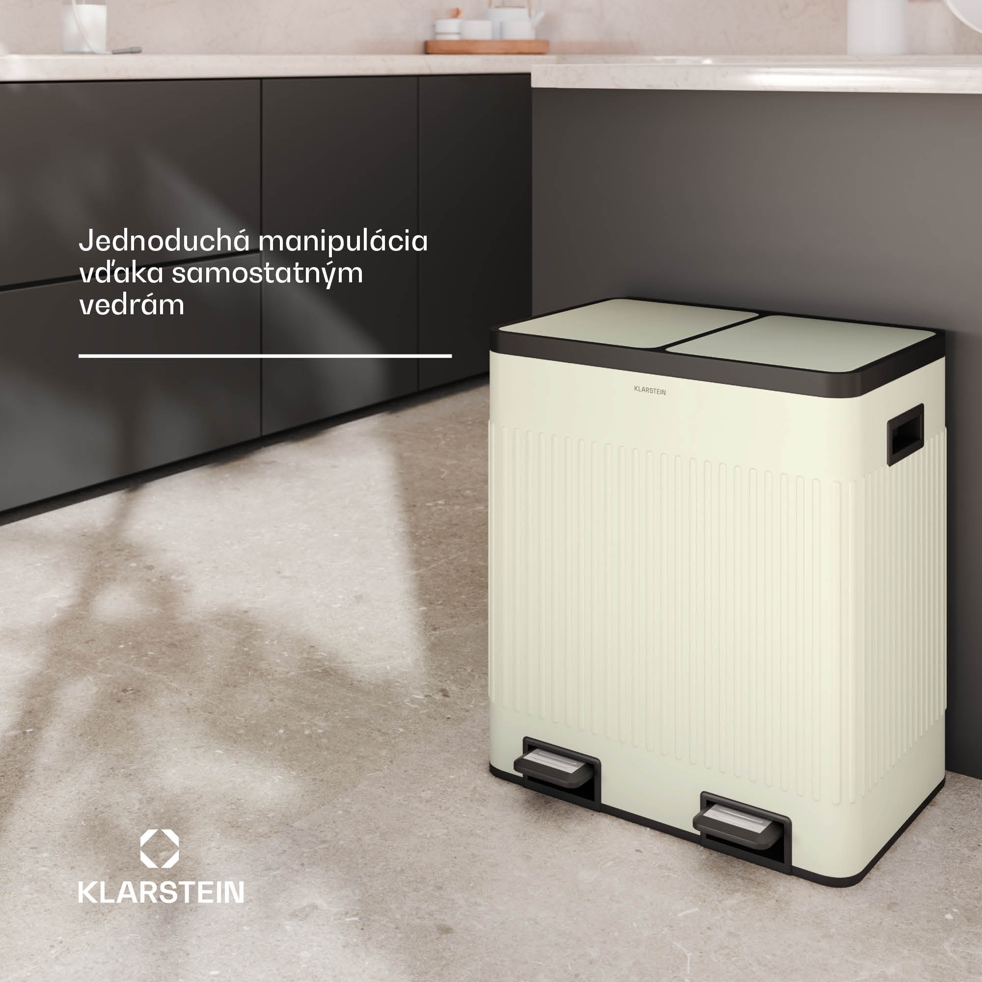 Klarstein Grama 40, pedálový kôš, 40 l / 2x20 l, bez zápachu, PP plast, retro – Obrázok 2