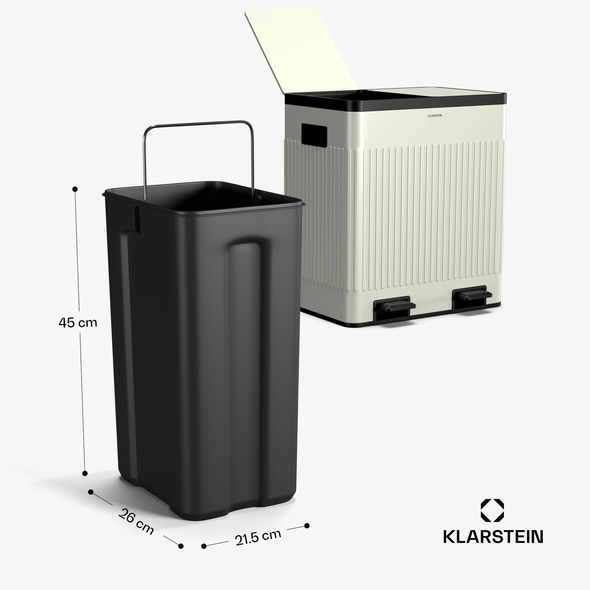 Klarstein Grama 40, pedálový kôš, 40 l / 2x20 l, bez zápachu, PP plast, retro – Obrázok 4